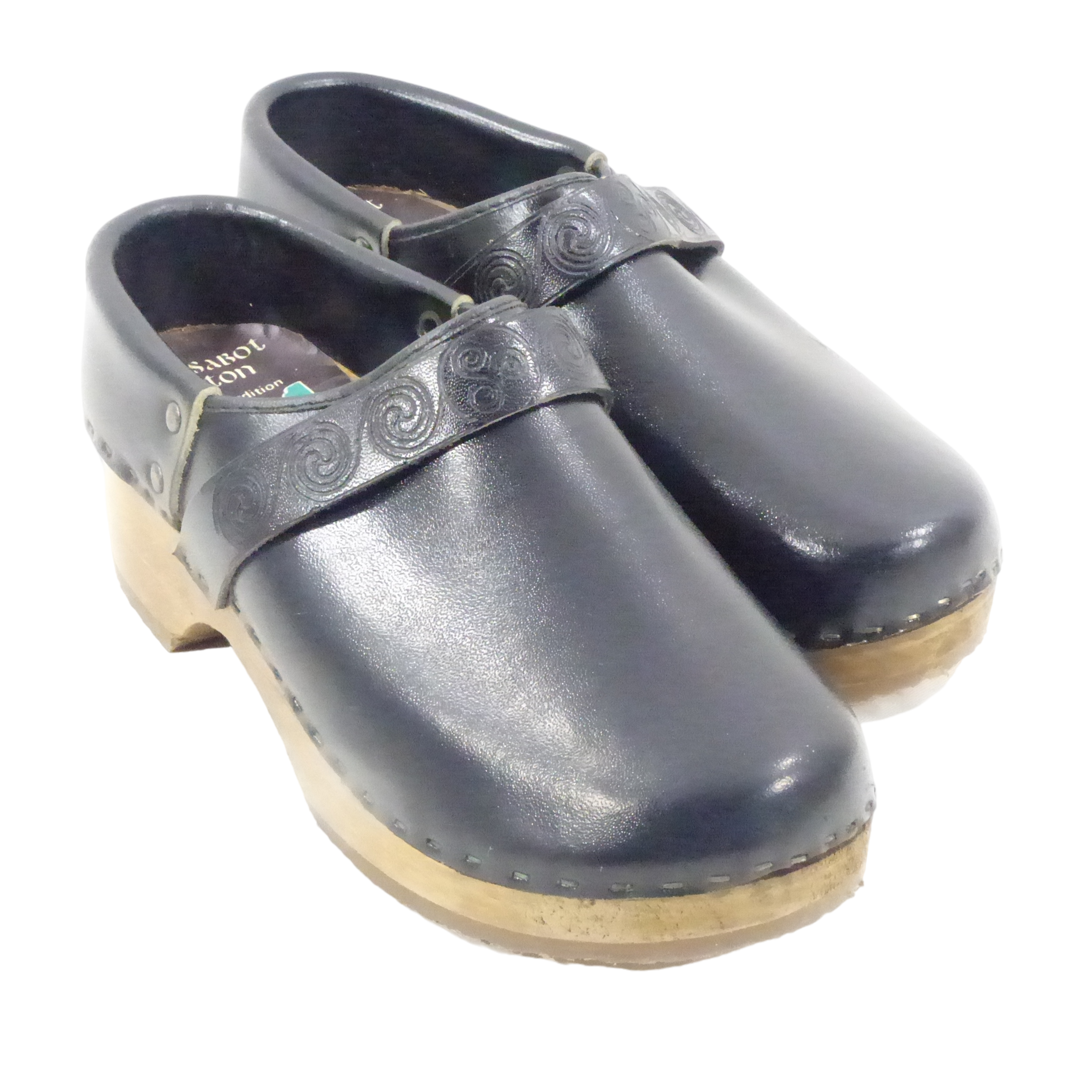Socque en cuir sur semelle anatomique en bois / Sabot Breton - Taille 36 - Photo 0