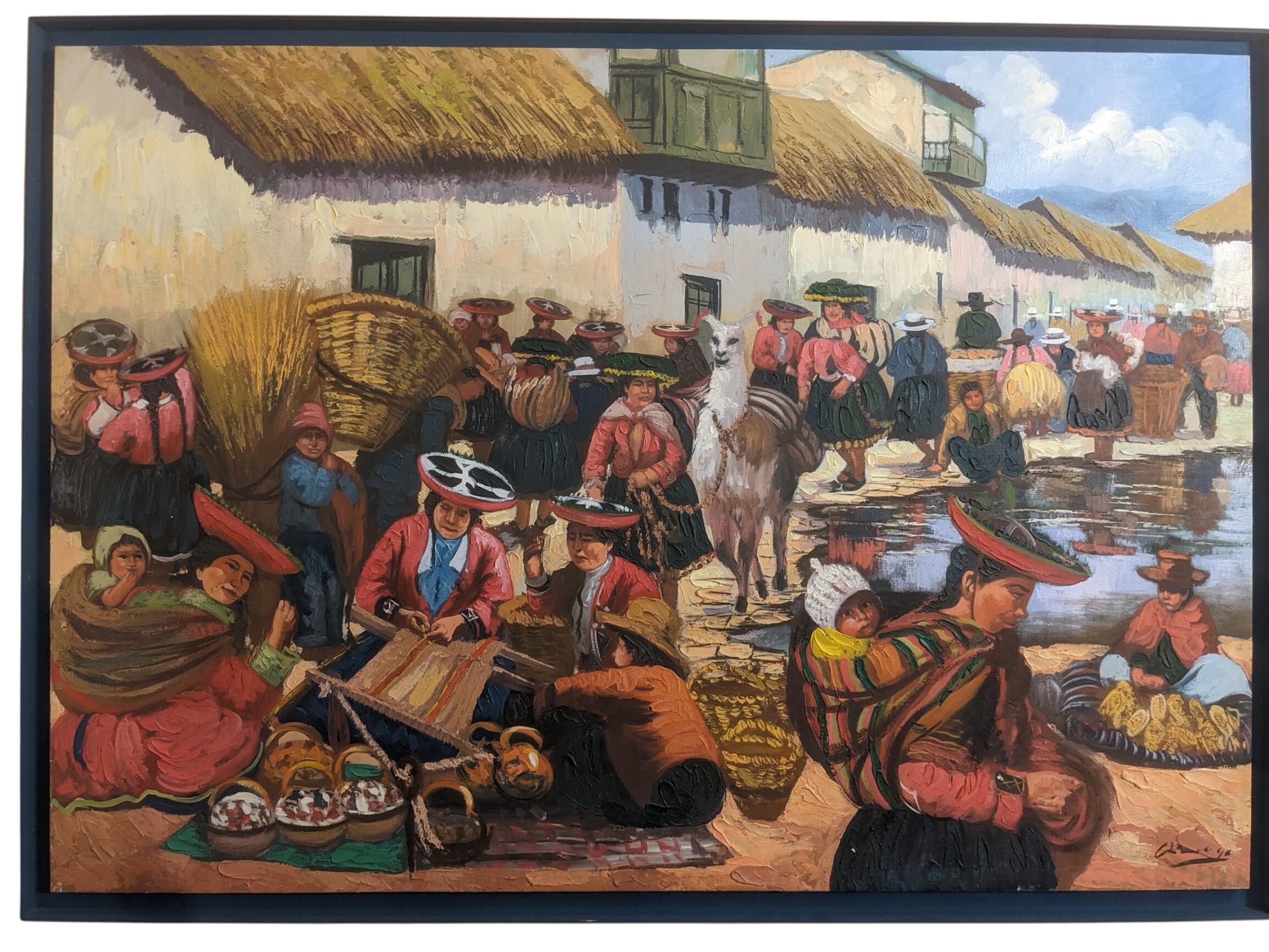 Tableau - huile sur toile scène de vie - Photo 0