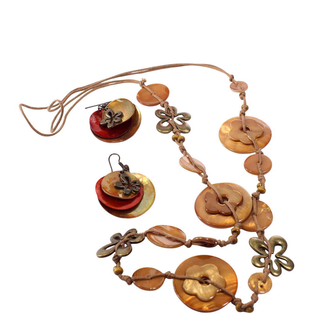 Acheter Sautoir en nacre et laiton coordonné aux boucles d'oreille Bon état - 12,00 € Sautoir en nacre et laiton coordonné aux boucles d'oreille Bon état - reconditionné disponible sur Label Emmaüs
