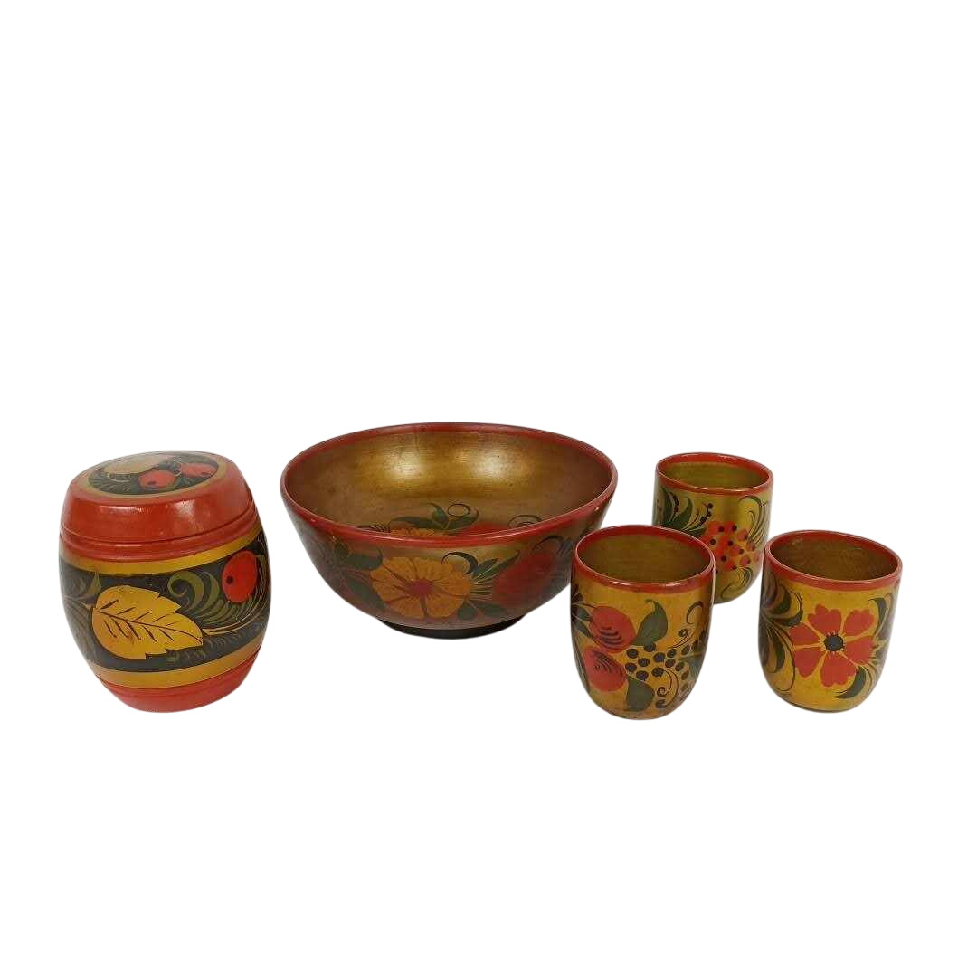 Petit service Khokhloma en bois peint - style russe - Photo 0