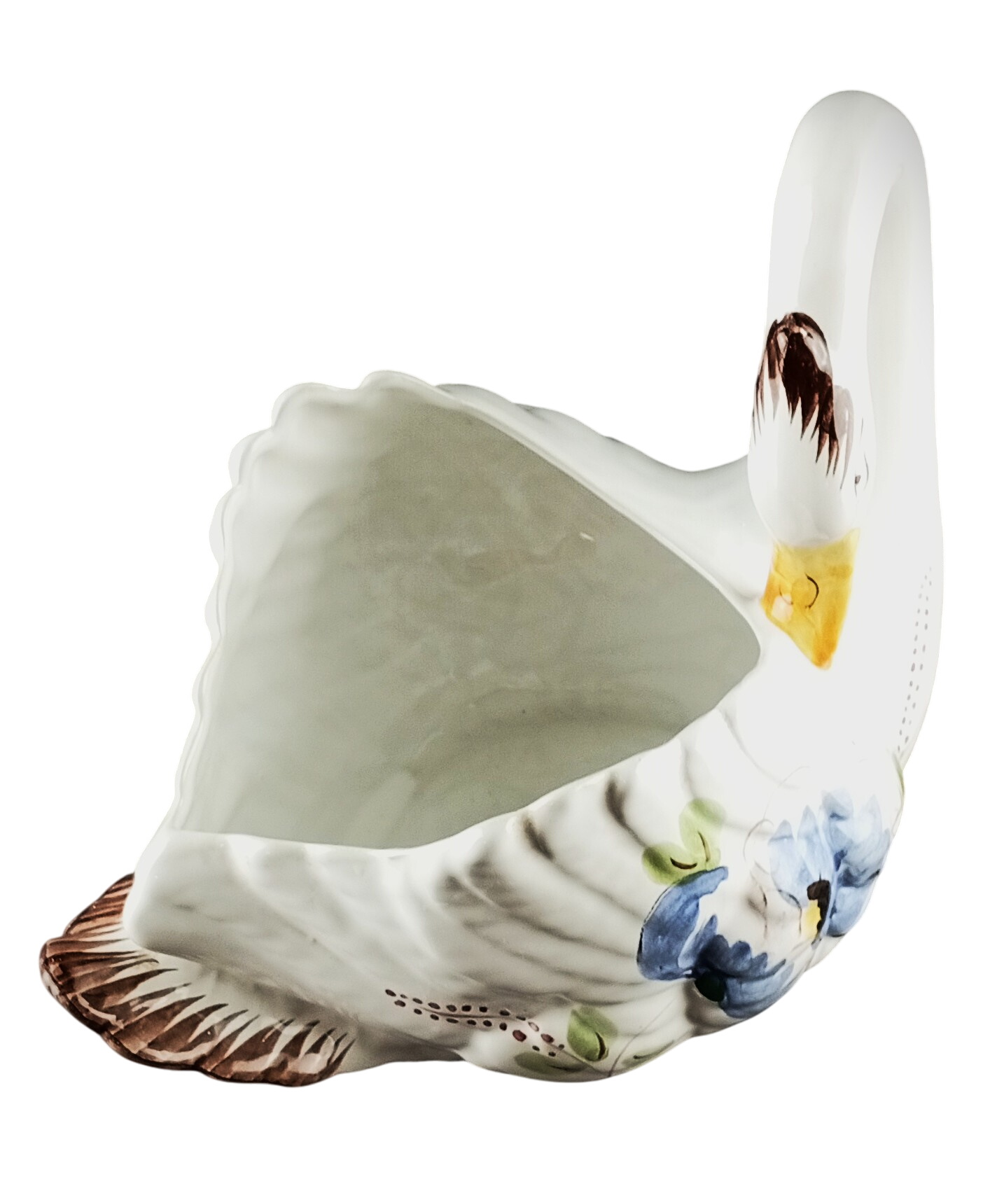 Cygne en céramique/ Cache pot- Décor floral peint à la main - Photo 0