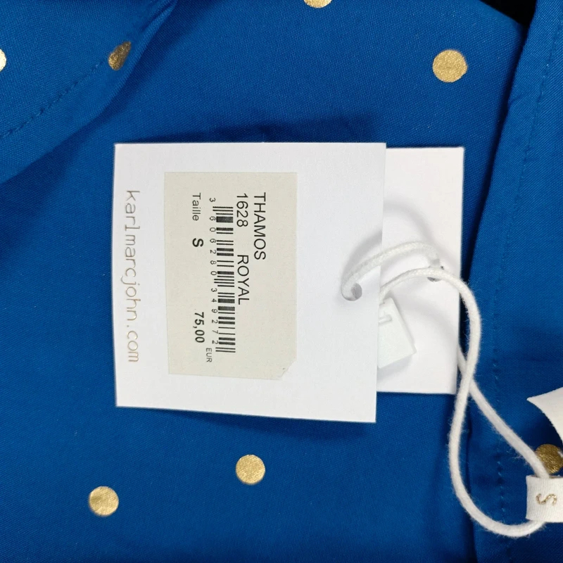 Blouse bleue à pois dorés Karl Marc John col V fluide élégante taille S Comme neuf - Vue 8 - 