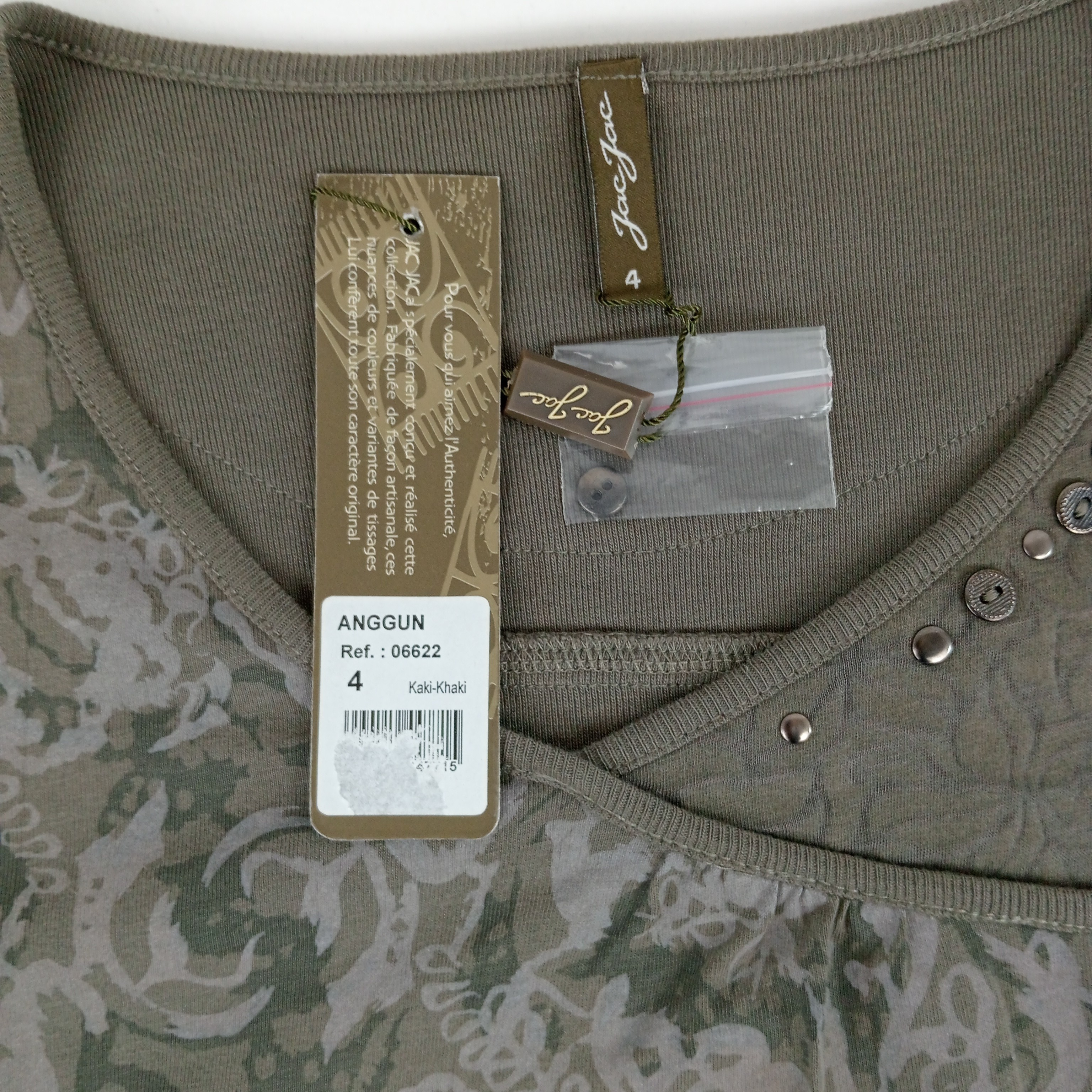T shirt femme de la marque Jac Jac col rond à manches longues de couleur vert kaki taille 4 (42/44) - Photo 3