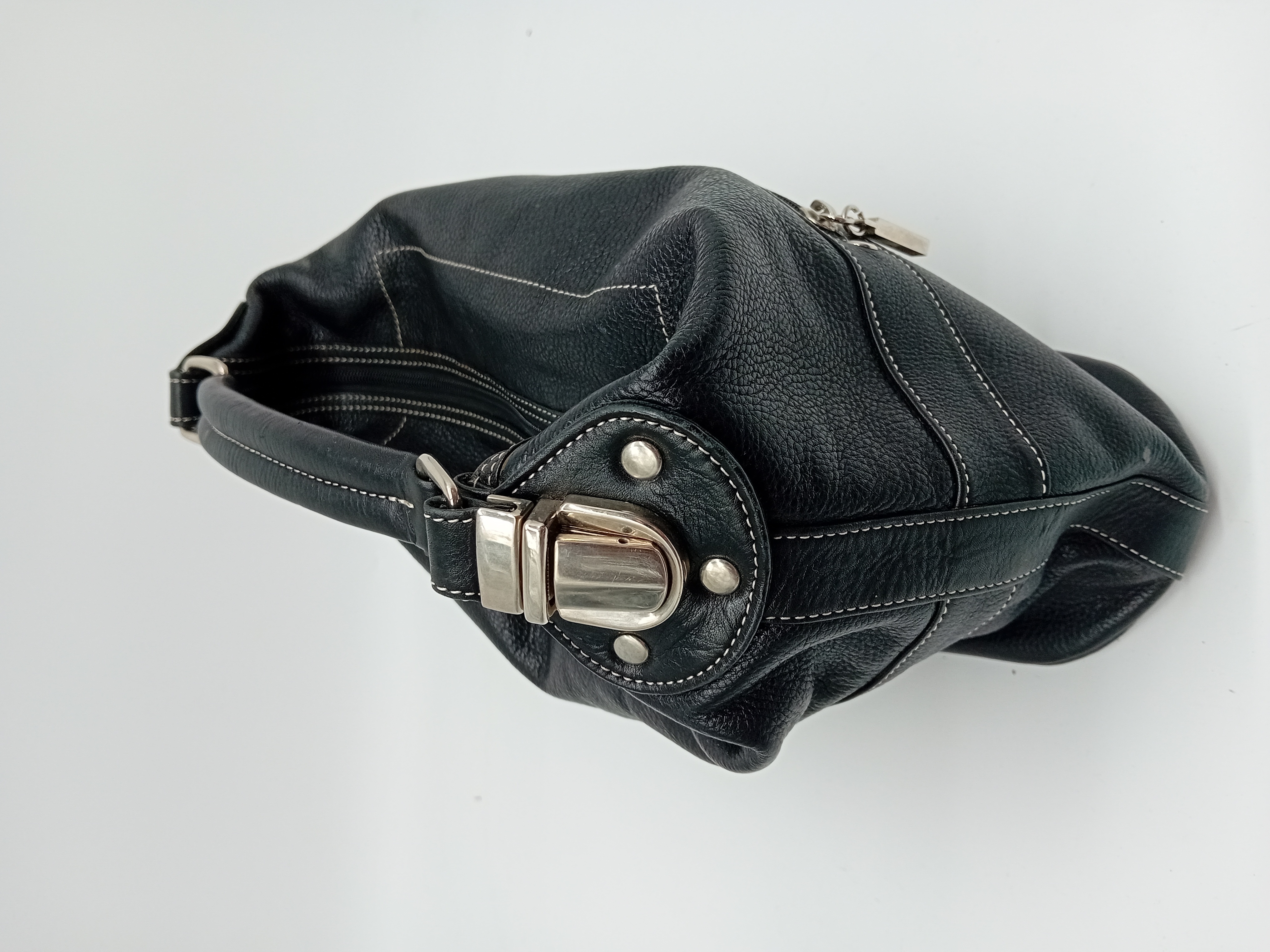 Sac À Main Cuir Noir Laura Ashley Couture Contrastée (T4955) Très bon état - Vue 3 - 