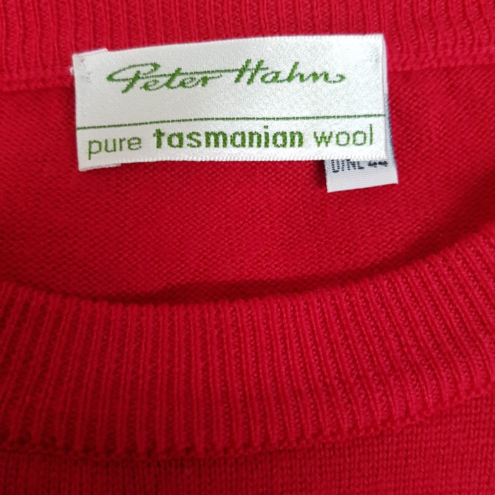 Pull à manches courtes en pure laine vierge mérinos rouge - PETER HAHN - Taille 46 Très bon état - Vue 4 - 