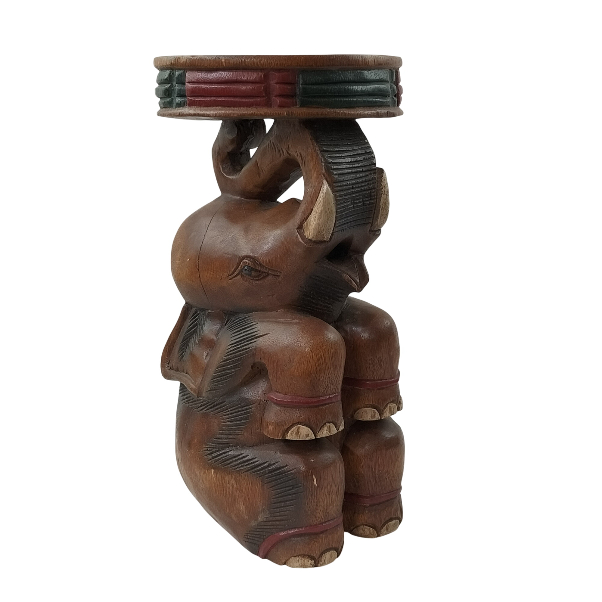 Magnifique tabouret porte plante éléphant sculpté en bois et peint à la main. - Photo 0