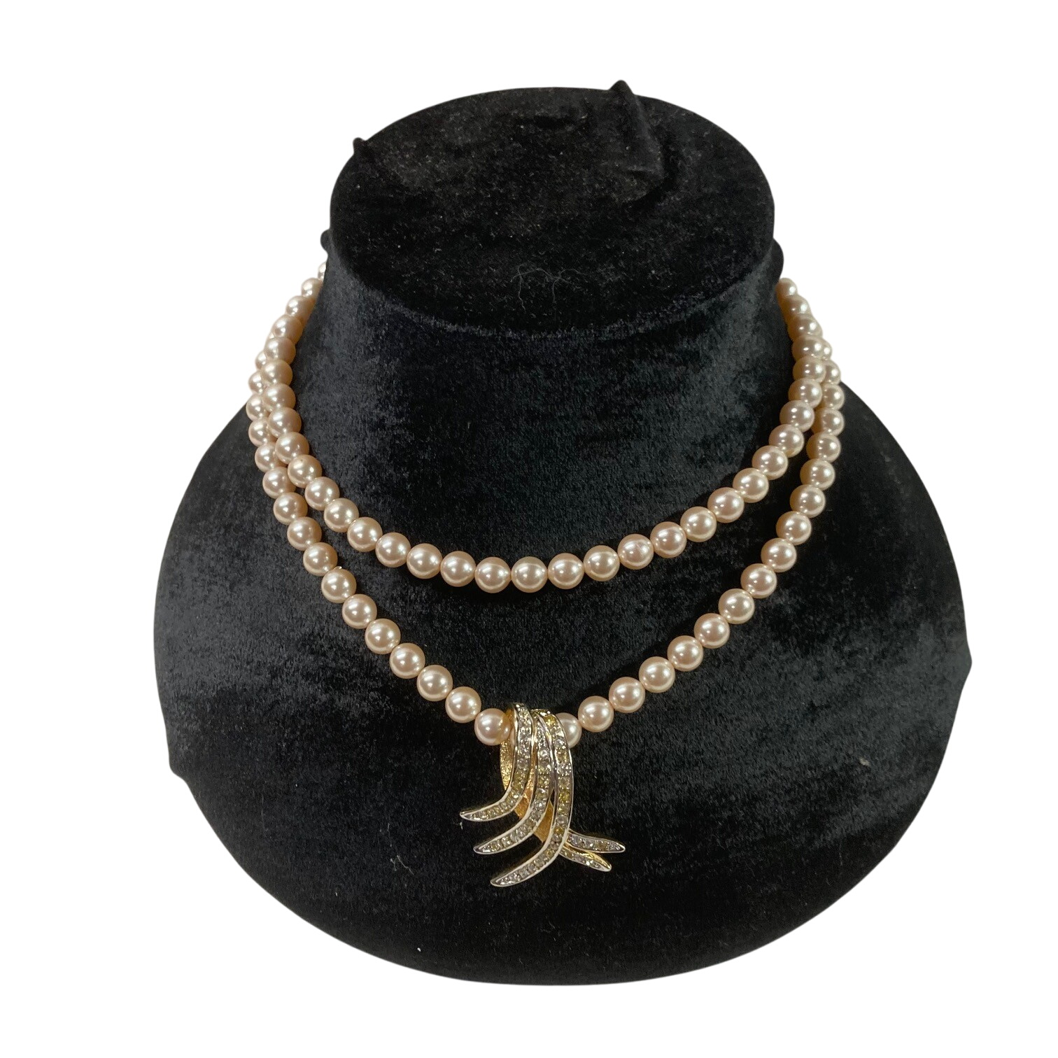 Collier de fausses perles  2 brins et pendentif dor - Label Emmaus - Modalova