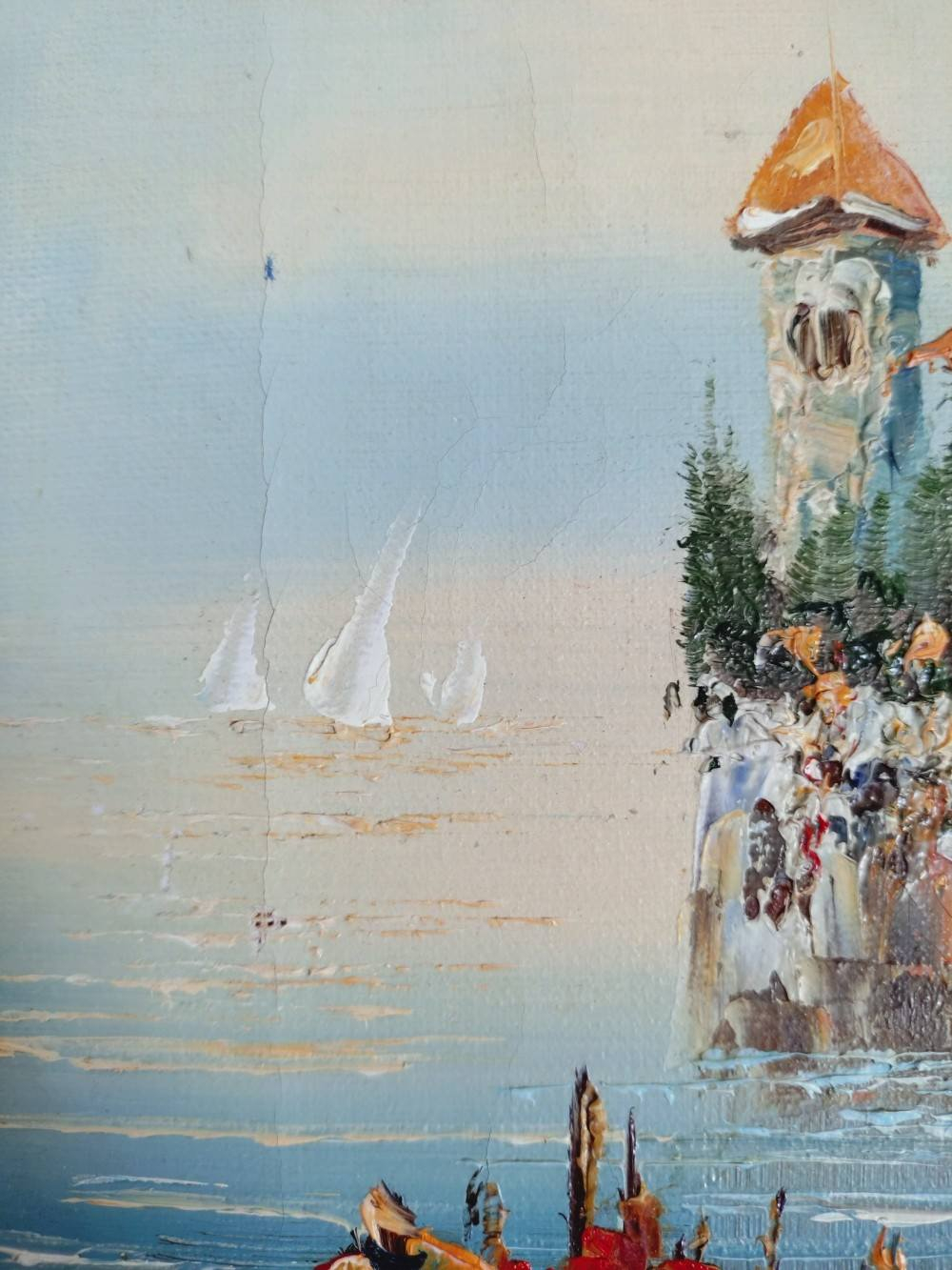 Huile sur toile originale, paysage marin signé. État correct - Vue 8 - 