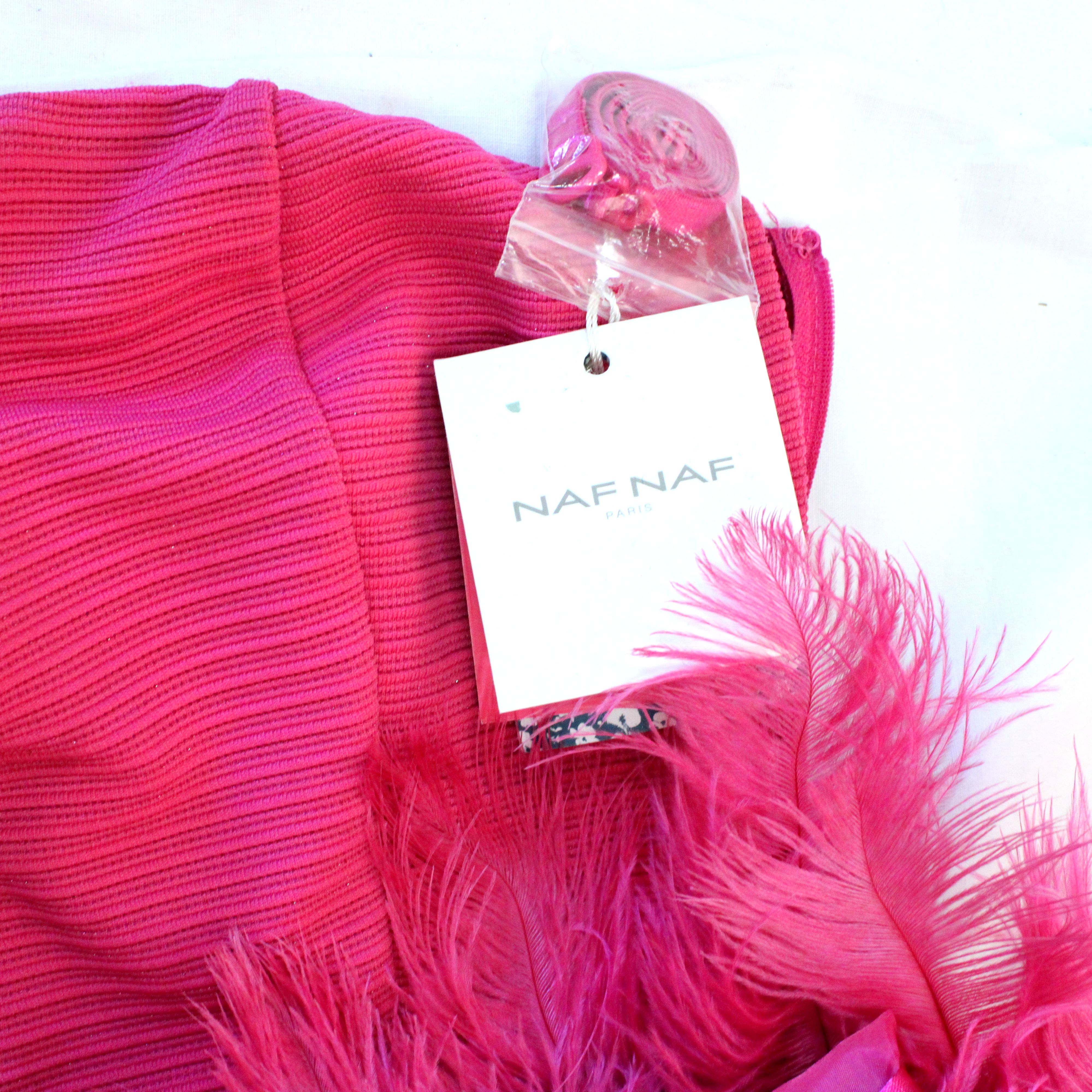 Robe Rose Fuchsia A Plumes NAF NAF Taille 38 - Photo 6