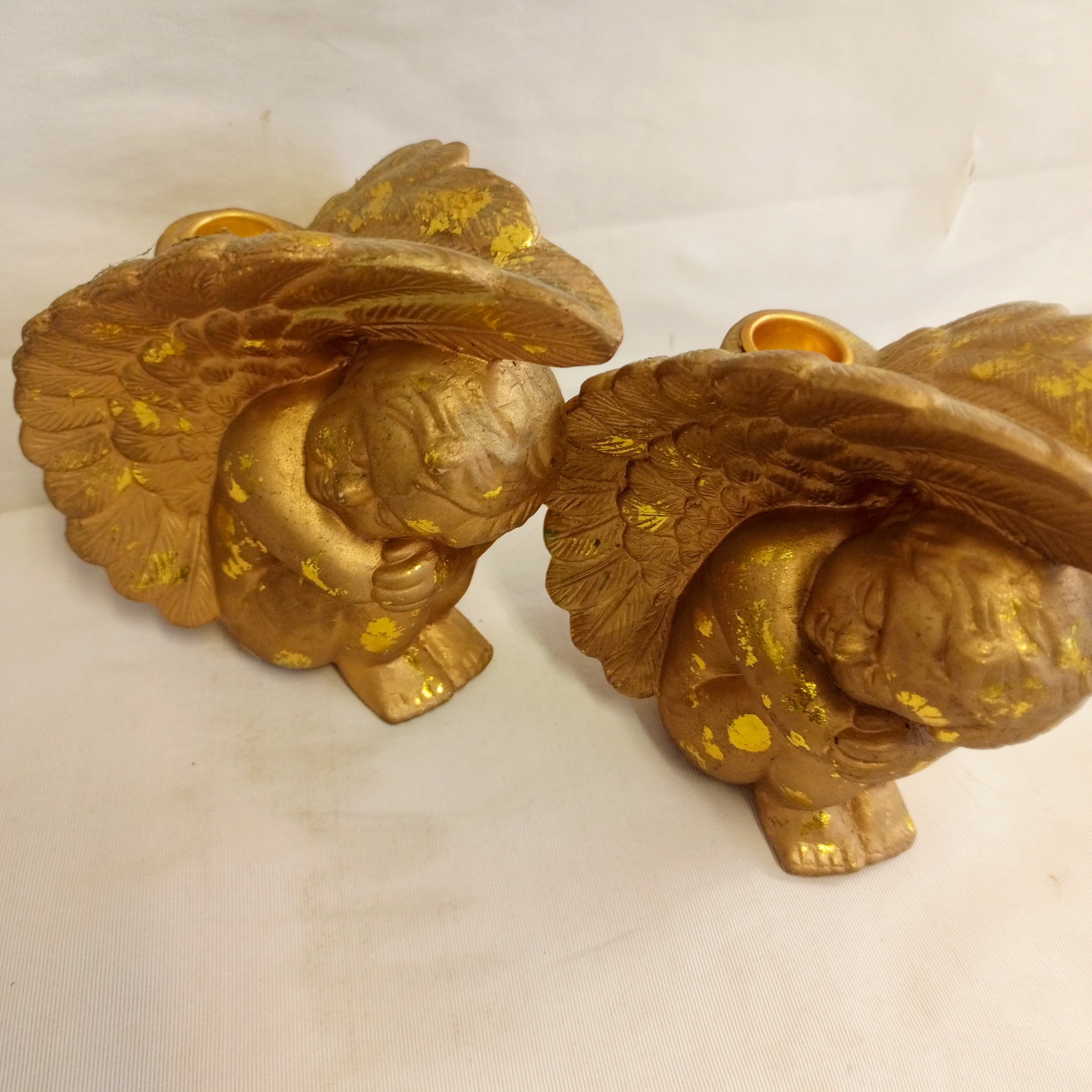 Lot de 2 Anges, dorés, décoration bougeoir État correct - Vue 7 - 