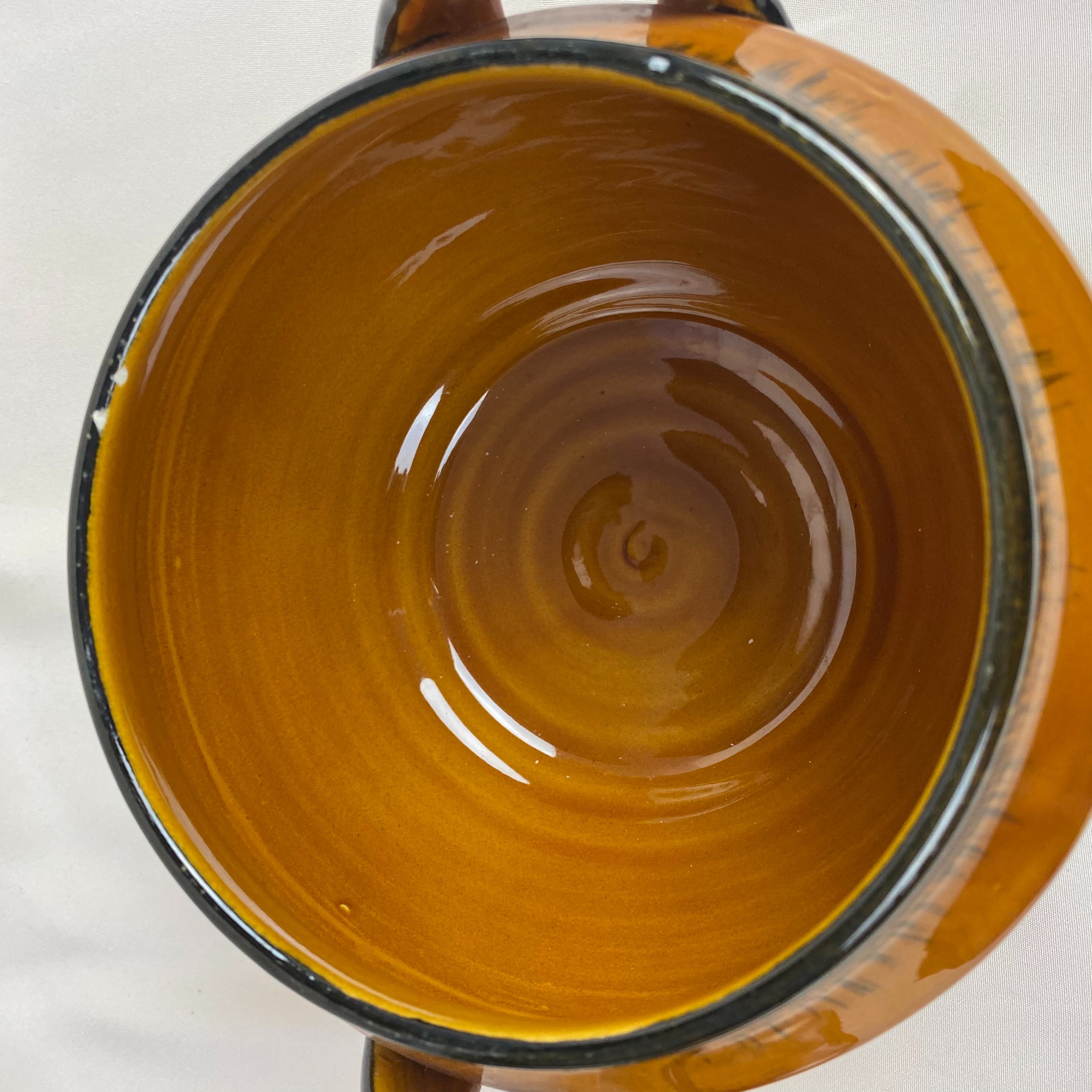 Soupière vintage Vallauris - Céramique émaillé Orange et Noir - Année 60 Bon état - Vue 5 - 