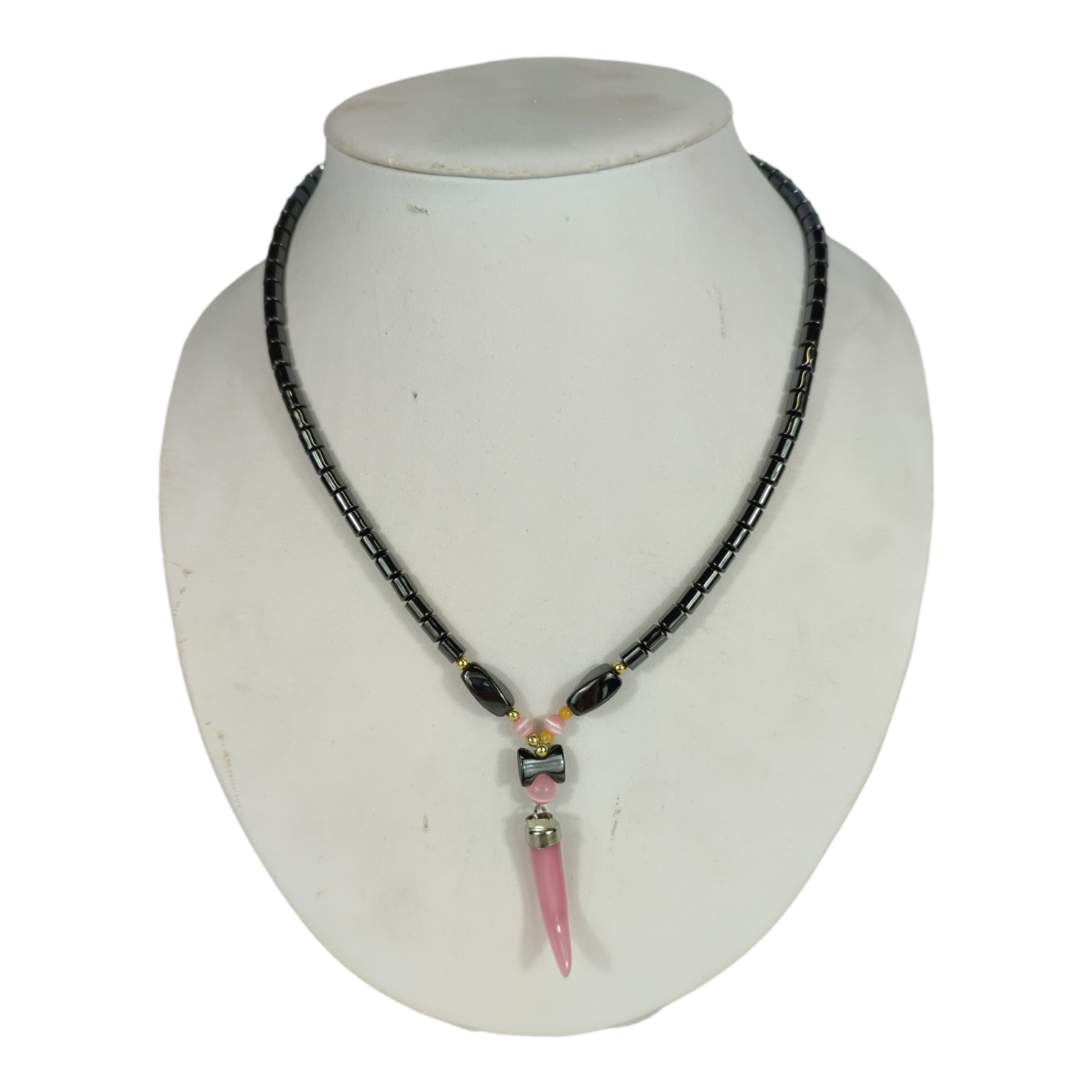 Collier en perles d'hmatite et pierre roses nacres - Label Emmaus - Modalova