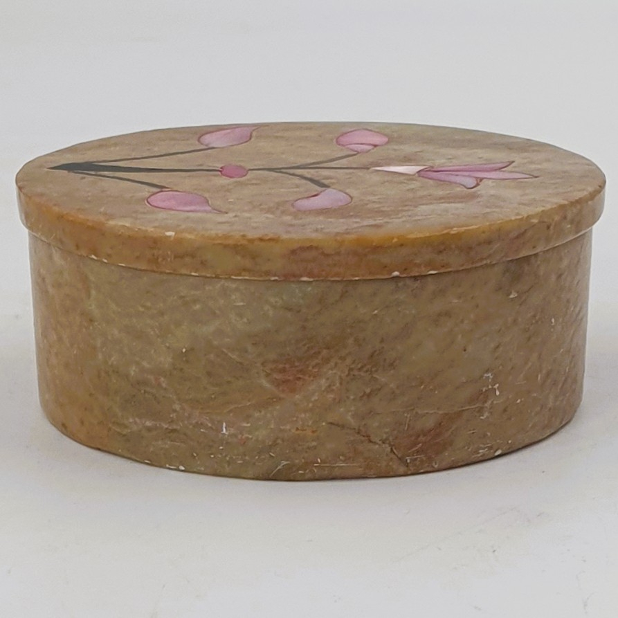Petite boîte à bijoux en pierre à motif de fleurs roses - Photo 2
