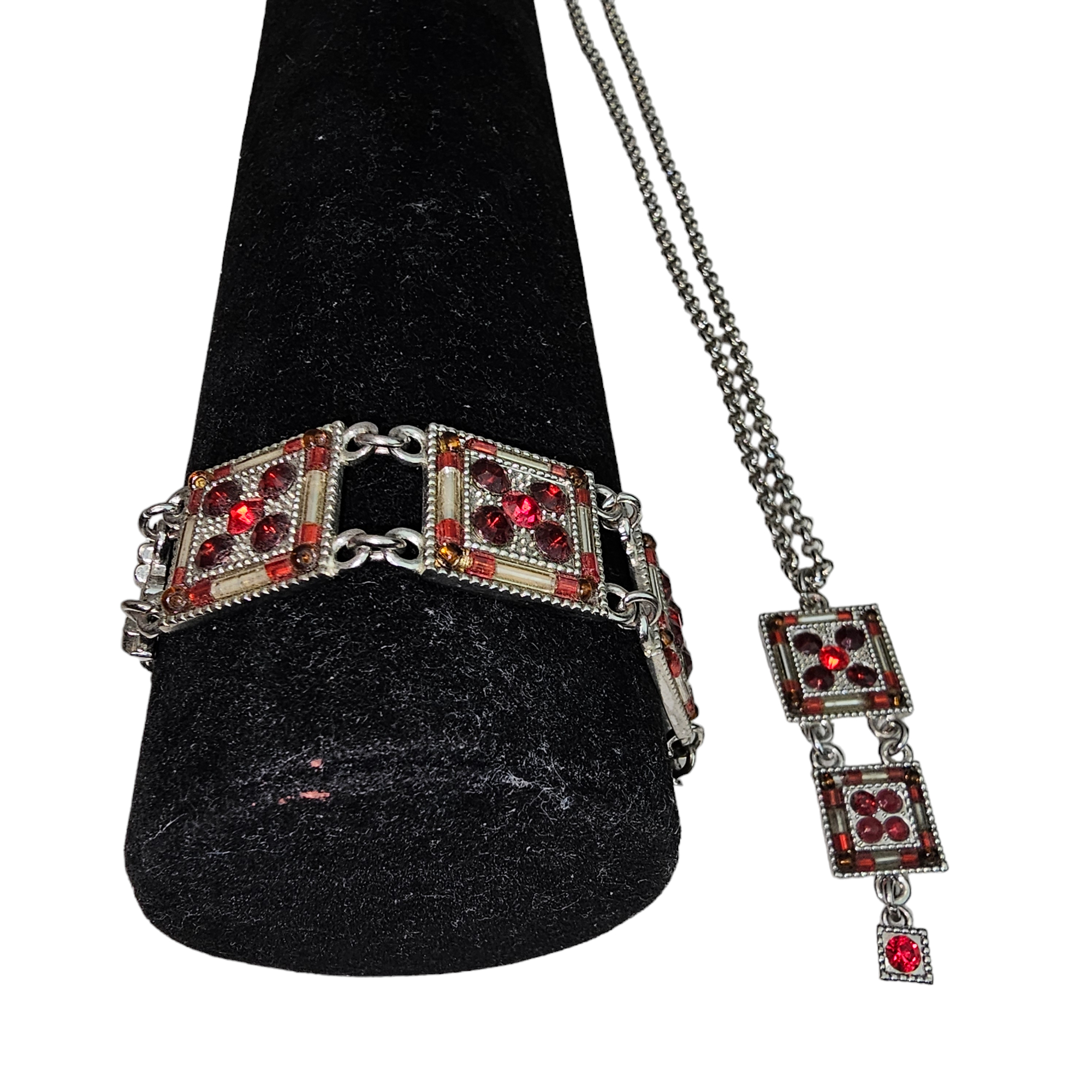 Long Collier à mailles Jaseron et bracelet assorti à strass Très bon état - Vue 2 - 