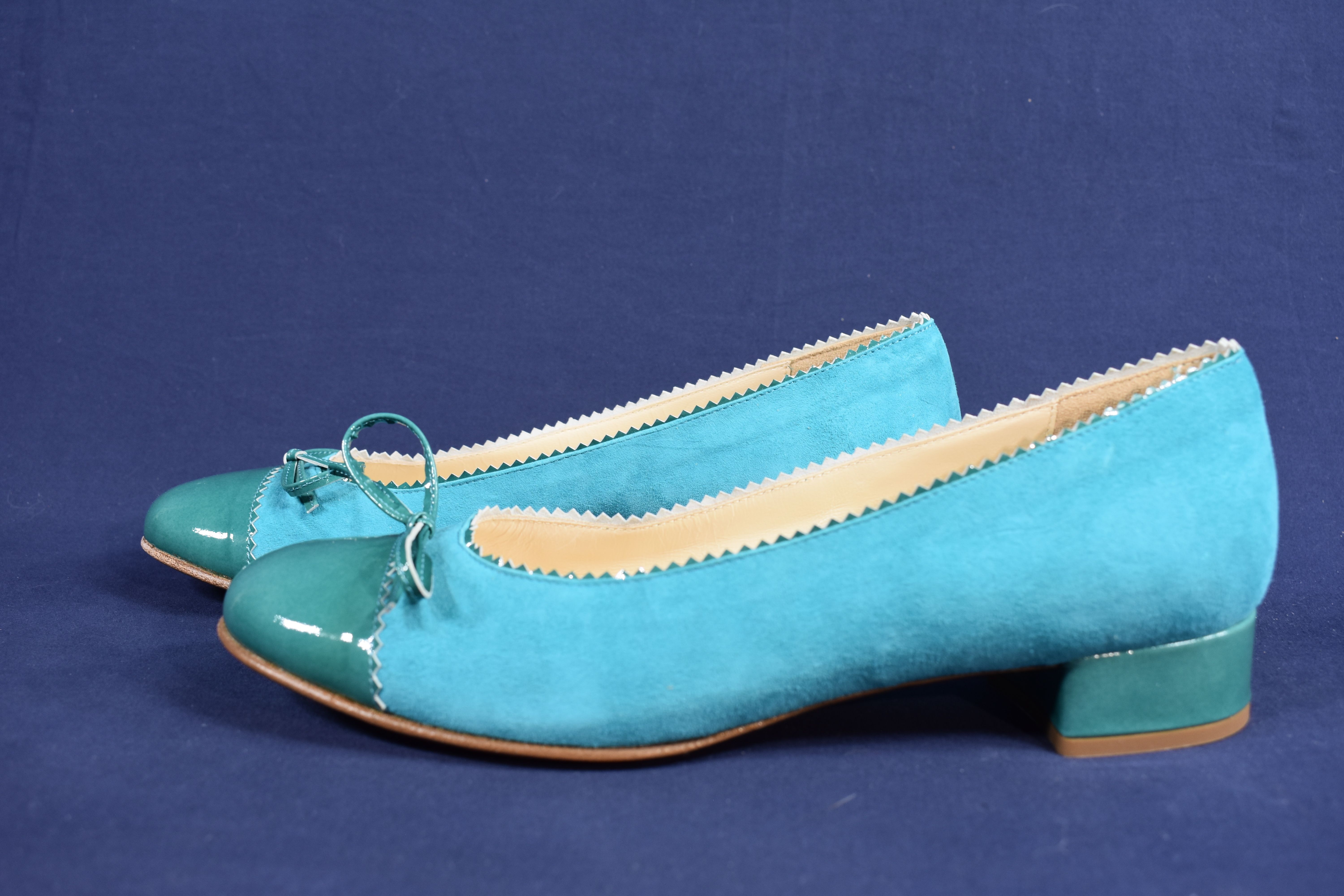 Ballerines EXQUISIT taille 38, en cuir, couleur vert-jade. - Photo 7