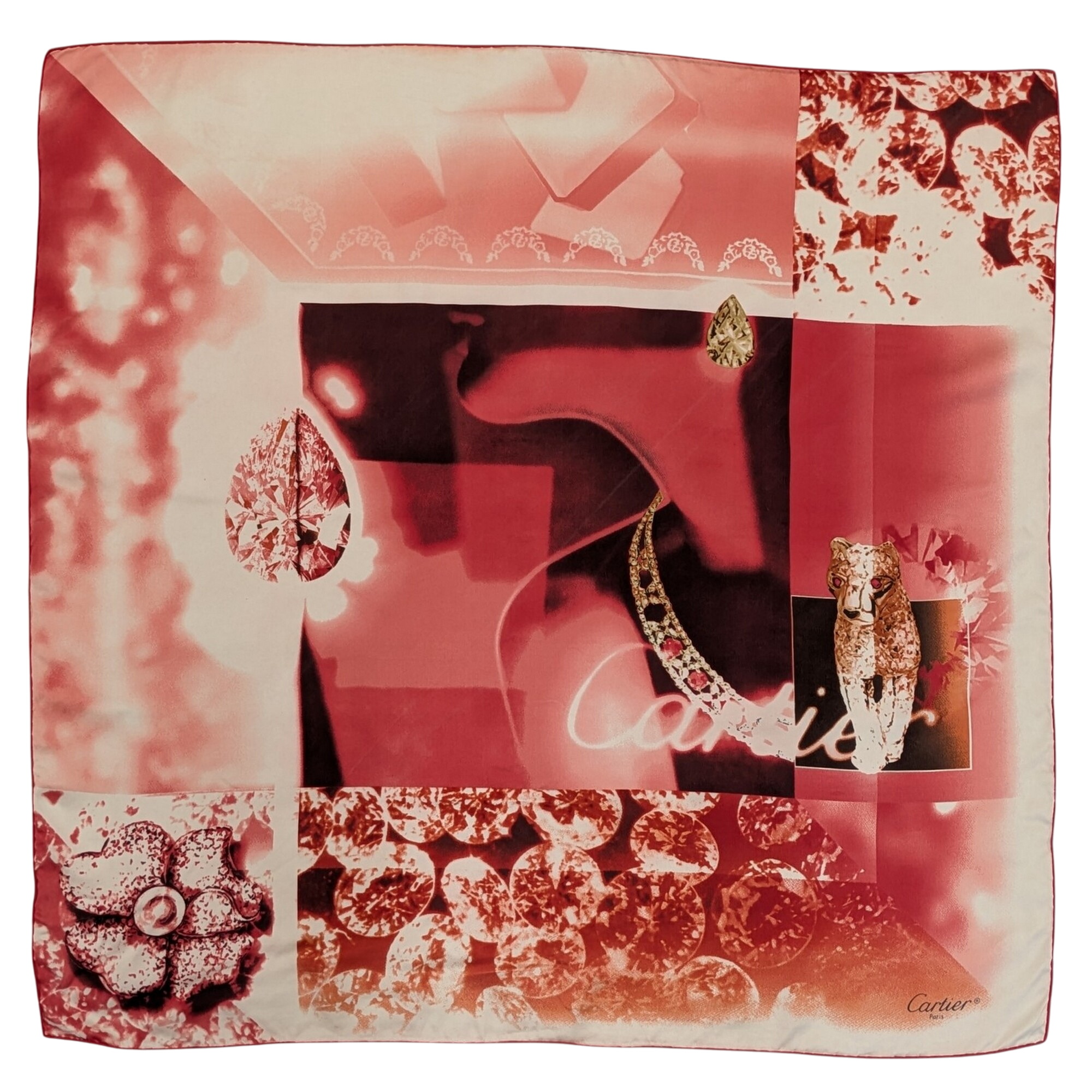 Foulard Cartier en soie Imprim joyaux et panthre Carr vintage de 65 x 63 cm - Label Emmaus - Modalova