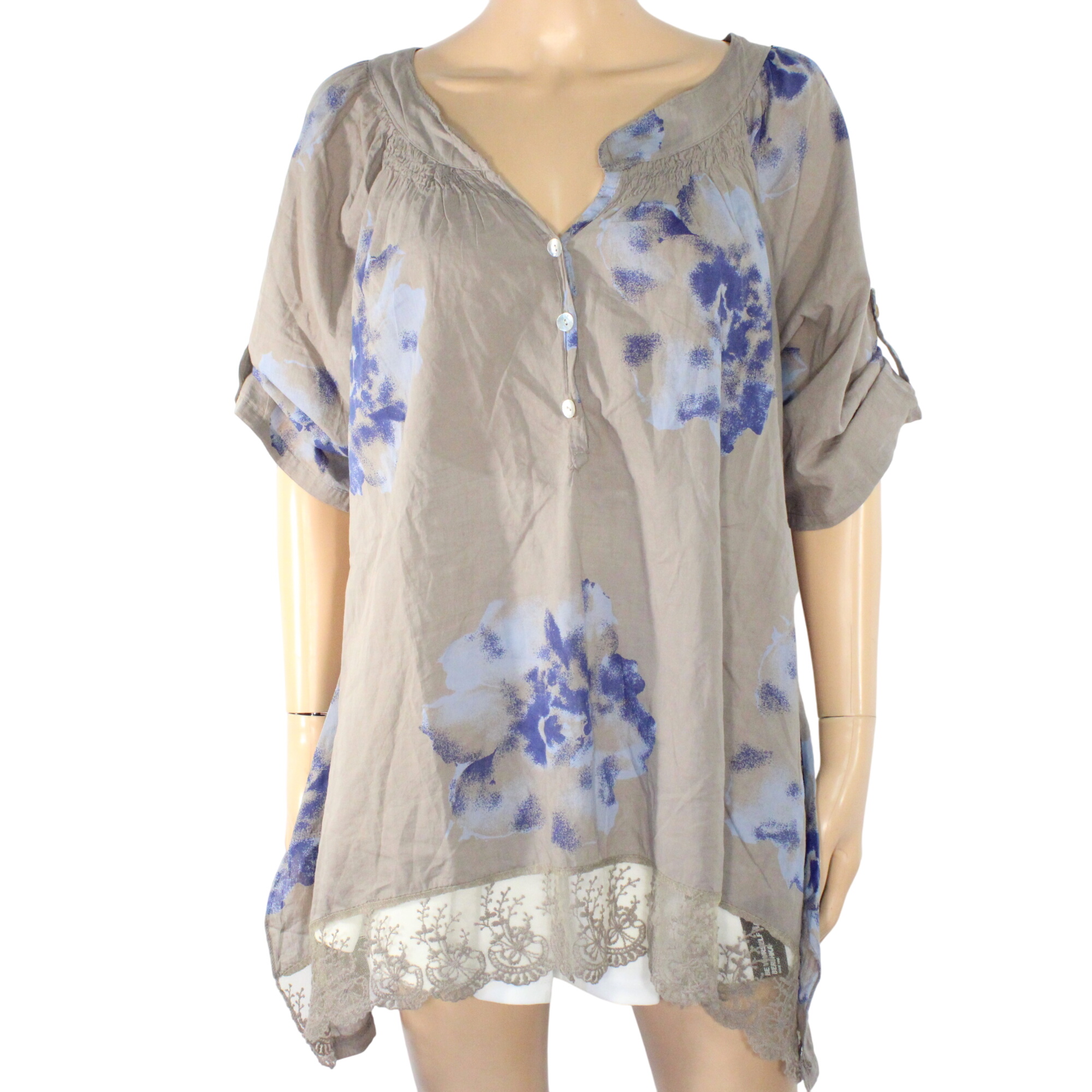 Tunique Femme Taupe & Fleurie Taille Estimée L - Photo 0