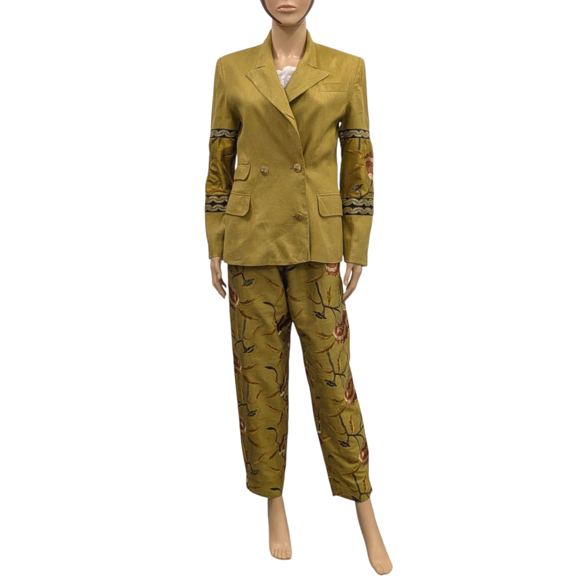 Tailleur Veste & Pantalon Blacky Dress T 38 Ensemble en lin et soie ocre et broderies florales - Label Emmaus - Modalova