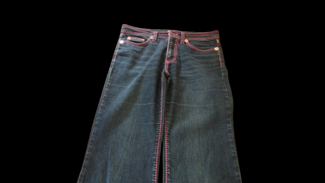 Jeans Versace bleu et coutures rose fuschia pour femme - taille 42  - Vue 4 - 