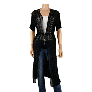 Gilet noir à dentelle imprimé - femme - Rouge Gorge - taille S - Photo 0