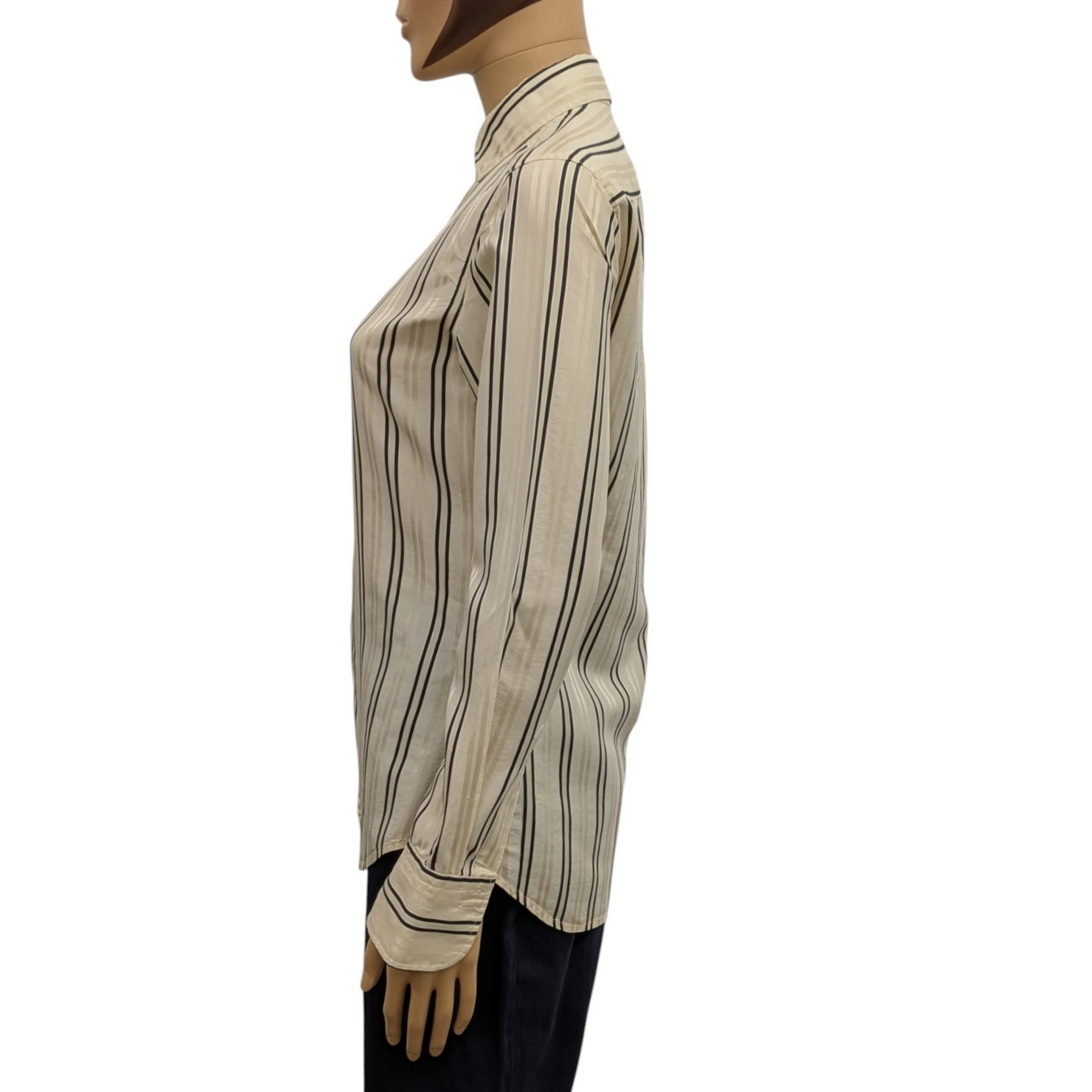 Chemise Ralph Lauren T4 = S Slim Fit en soie écrue à rayures noires - Photo 2