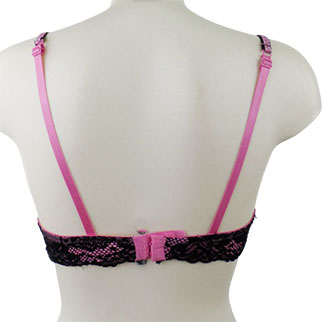 Soutien gorge rose et noir avec armatures à dentelle fleurs - Femme - 95B  - Photo 1