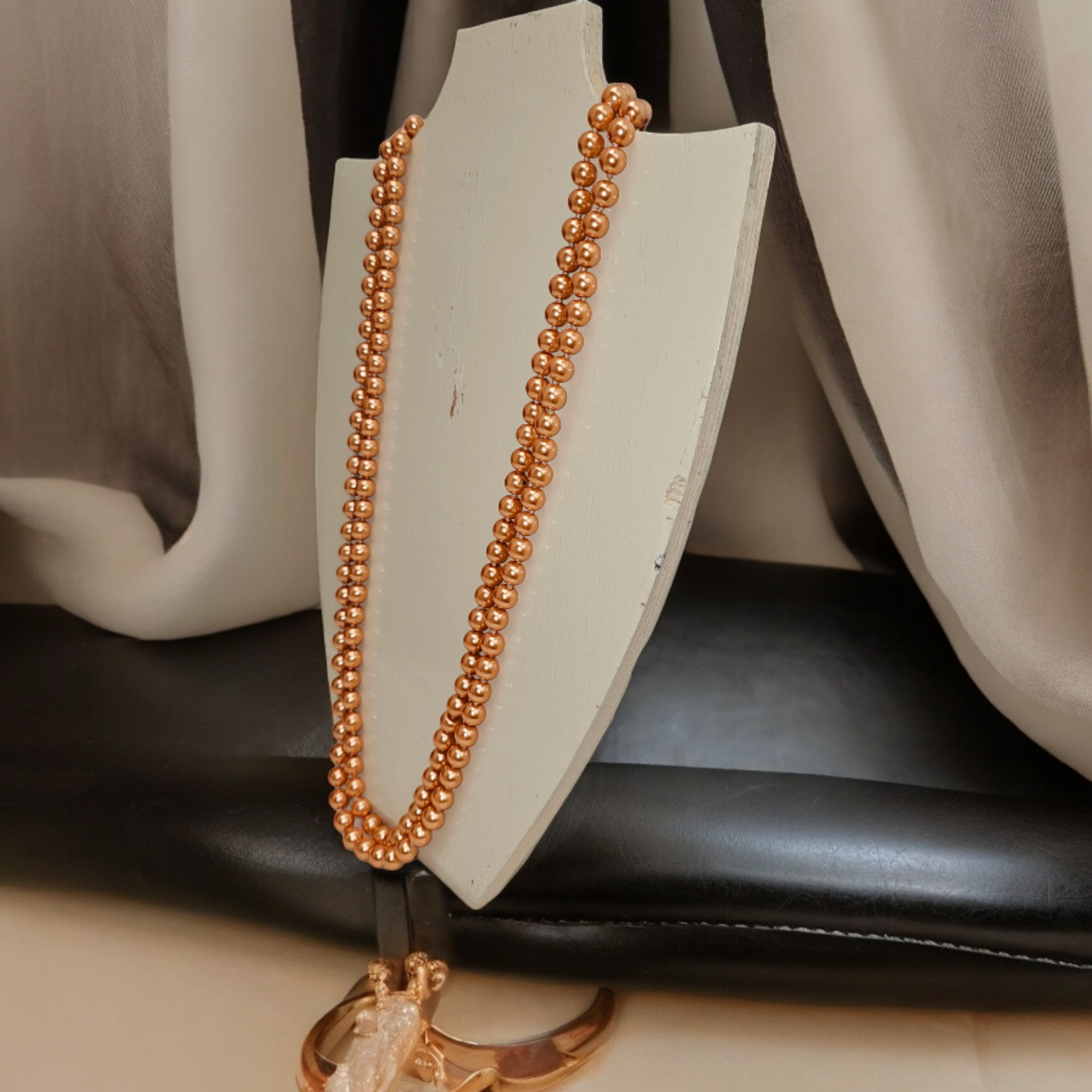 Long Collier de perles couleur Saumon   - Vue 3 - 