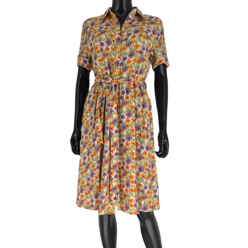 Robe MONOPRIX T.38 fluide ceinturée évasée imprimé fleurie manches courtes - Photo 0
