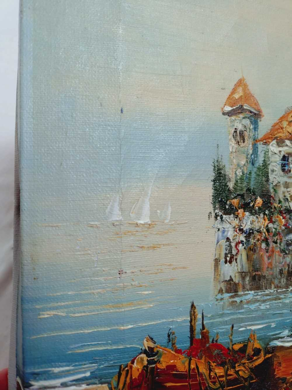 Huile sur toile originale, paysage marin signé. État correct - Vue 11 - 