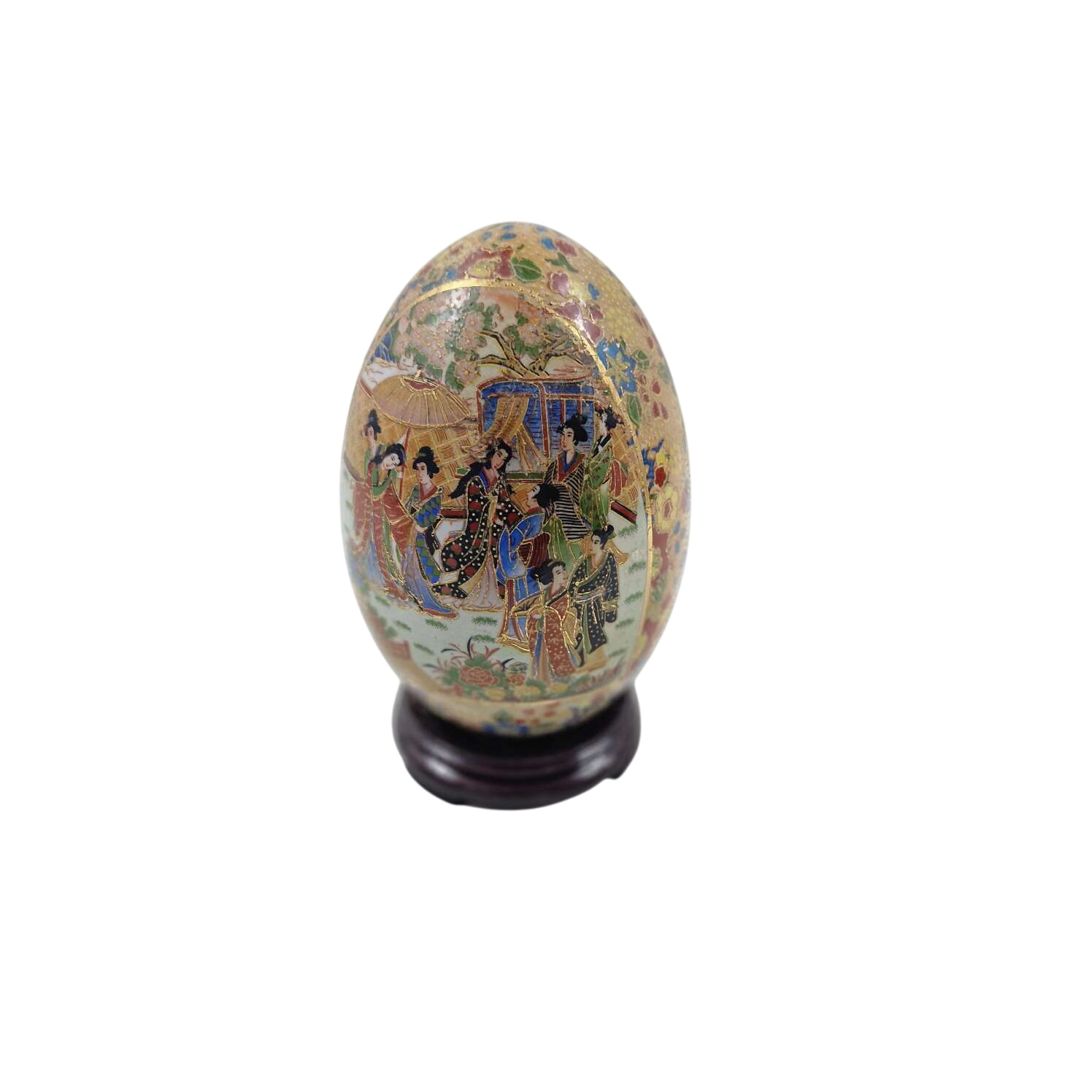 Oeuf en porcelaine avec décor chinois sur socle - Photo 0