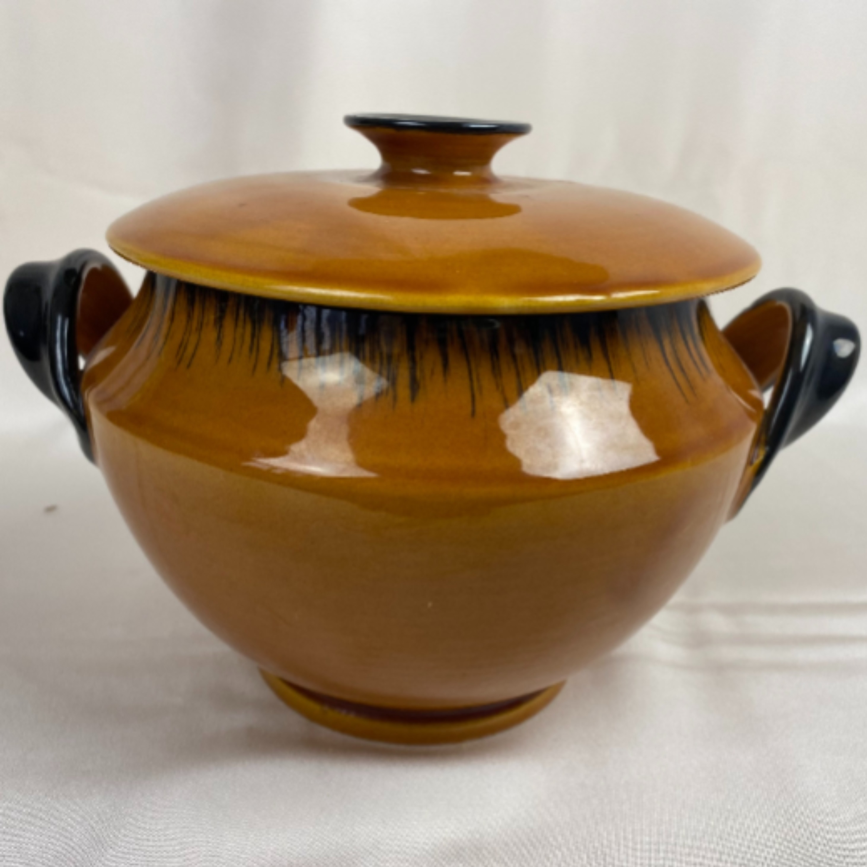 Soupière vintage Vallauris - Céramique émaillé Orange et Noir - Année 60 Bon état - Vue 4 - 