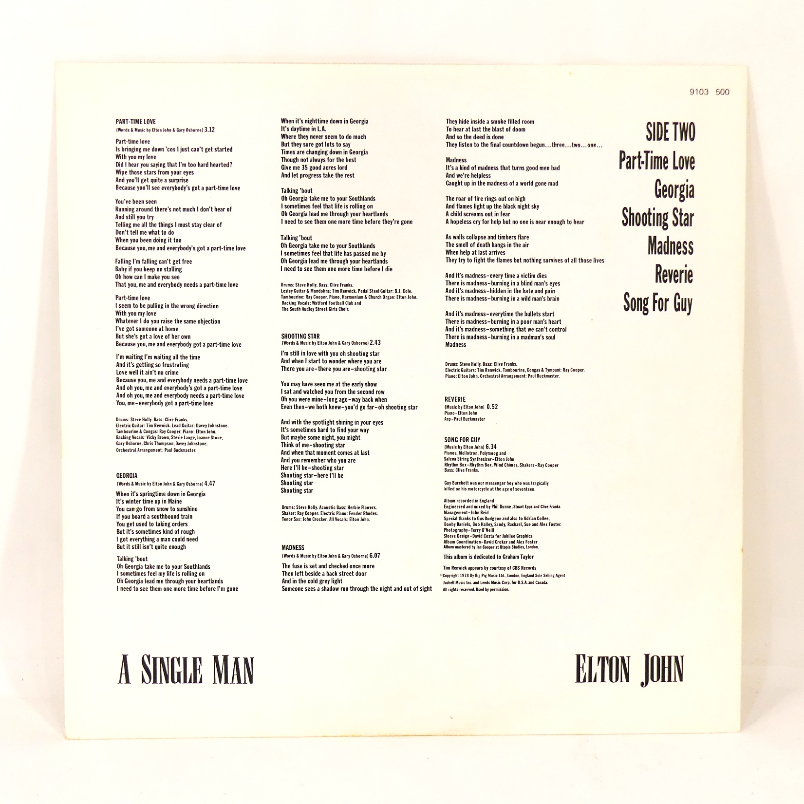 Vinyle - Elton John - A Single Man - 1978 Très bon état - Vue 6 - 