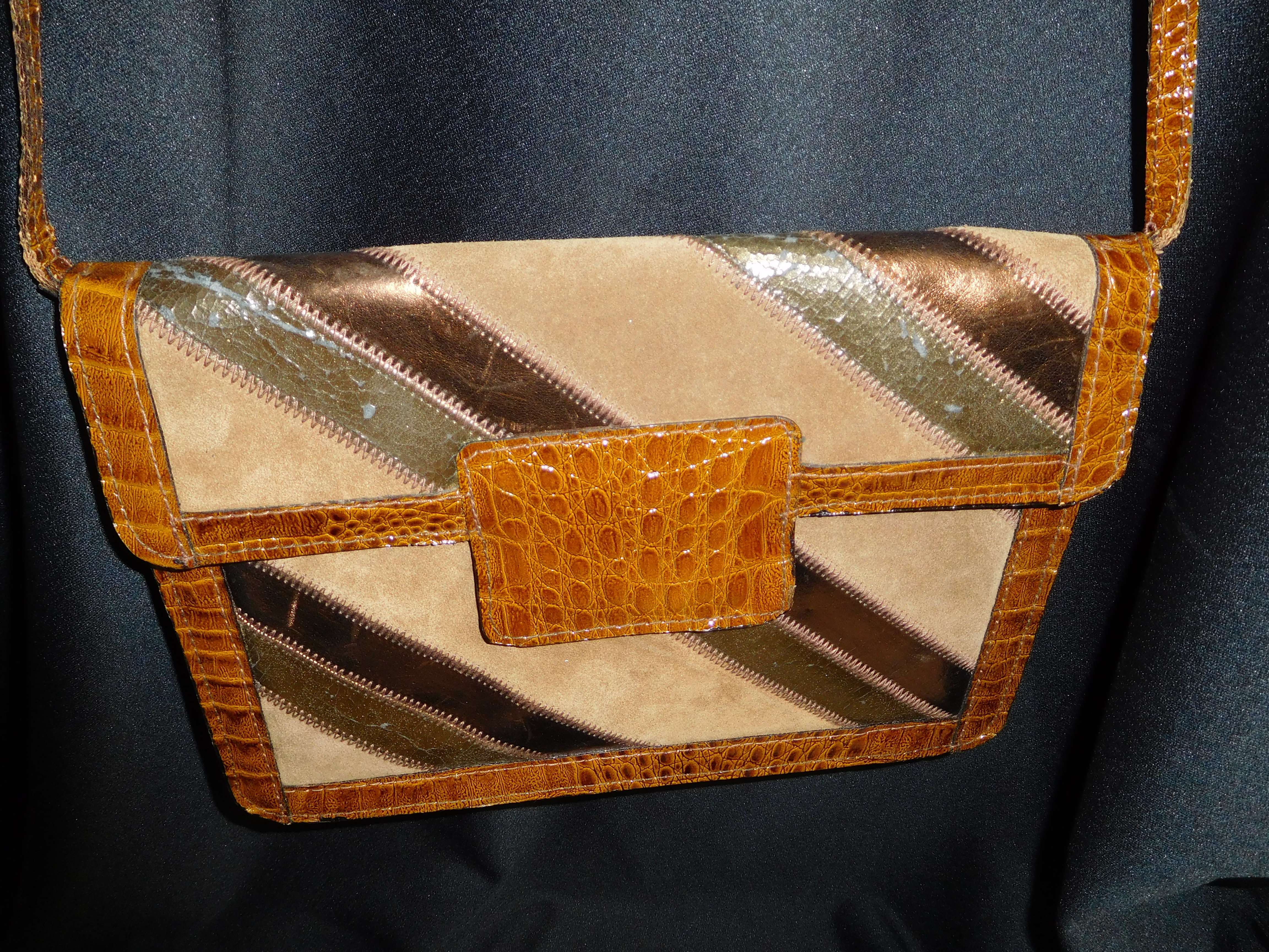 Sac A Main Vintage En Cuir Véritable d'Italie - Style Patchwork Et Croco°° - Photo 3