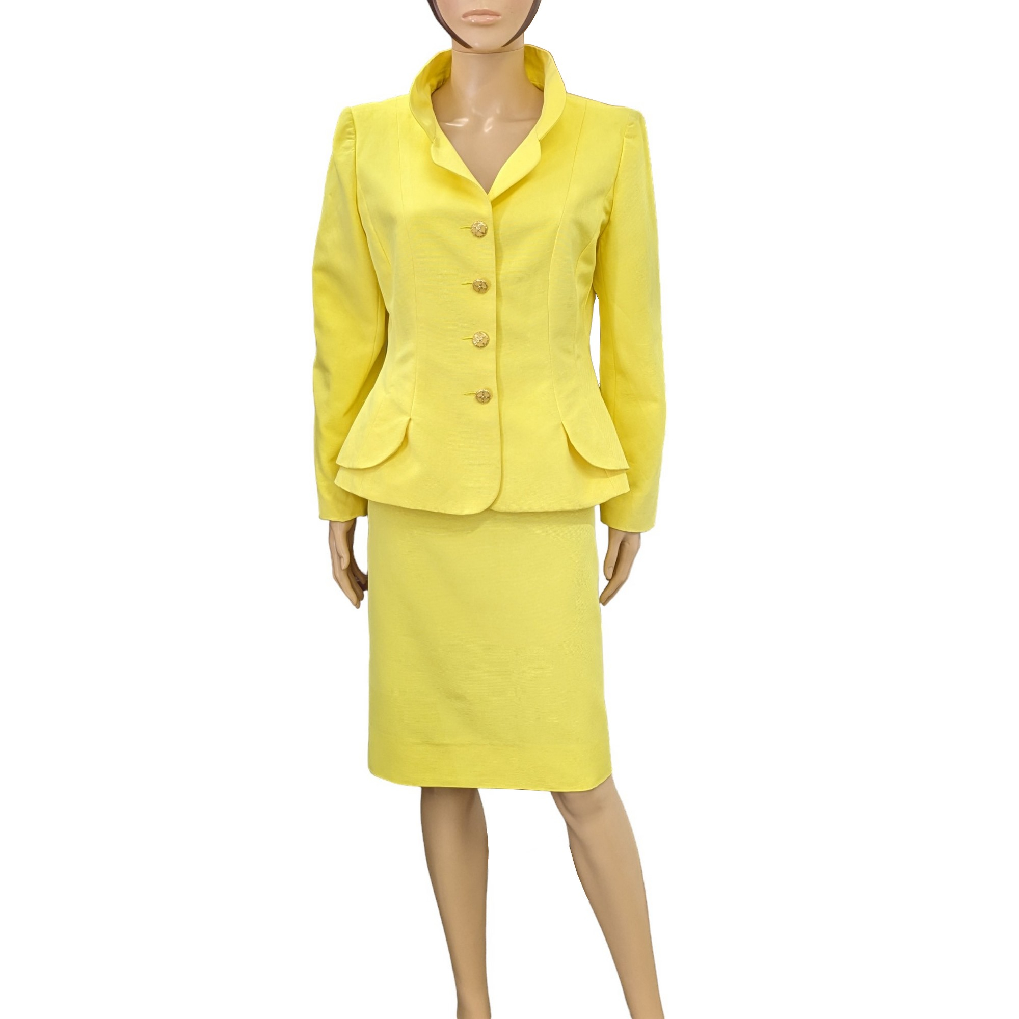 Tailleur Nina Ricci T 44 Ensemble jupe & veste en ottoman jaune lumineux Vintage 80/90's - Photo 2