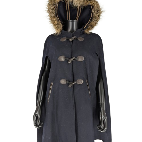 Cape en laine T.50/52 LA REDOUTE capuche amovible avec fourrure - Photo 1