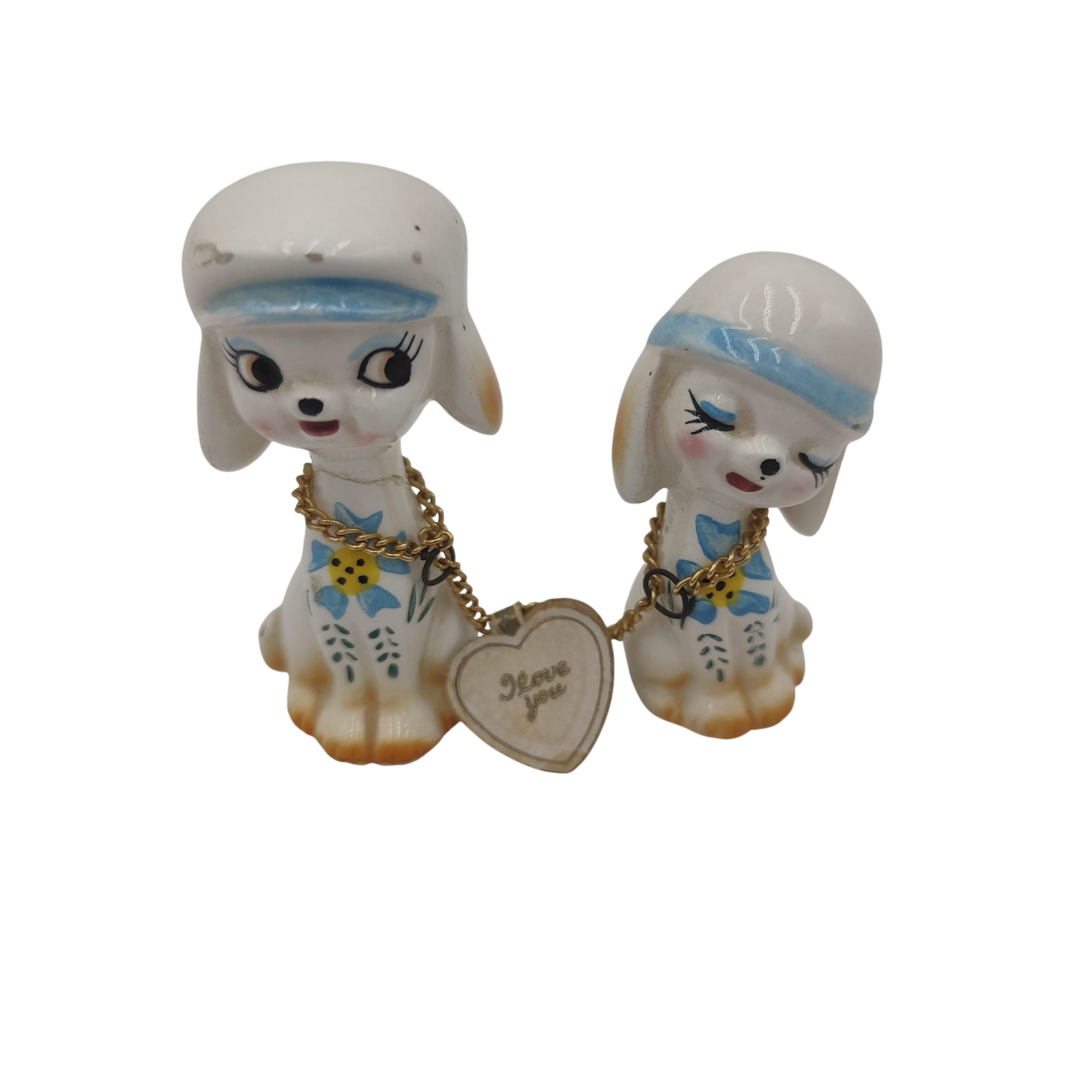Lot de 2 statues céramiques - Chiens floraux bleus Bon état -  reconditionné disponible sur Label Emmaüs