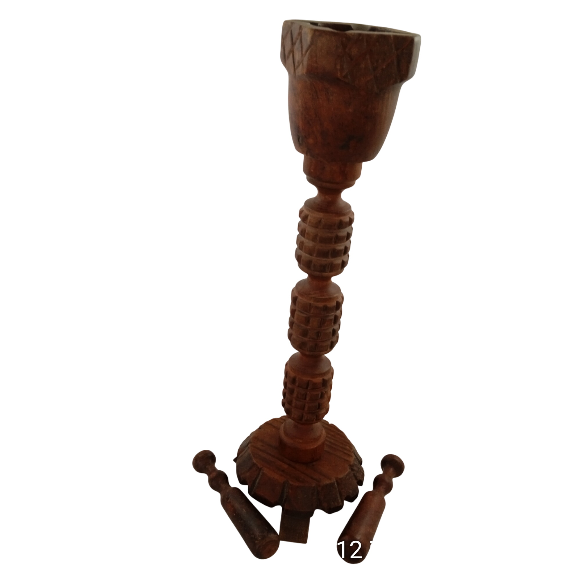 Original cendrier vintage sur pied 62 cm style africain en bois sculpté - Photo 1