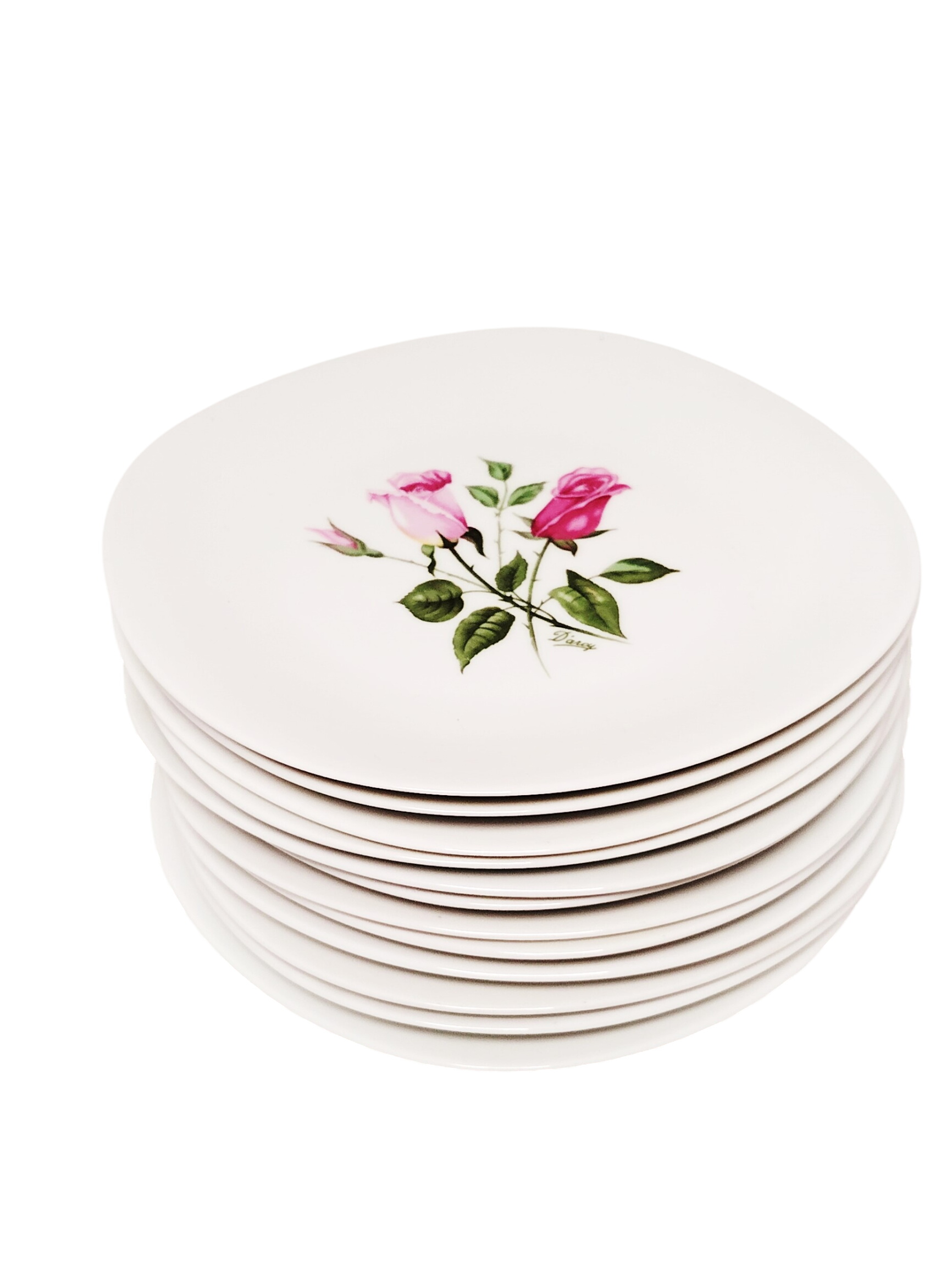 Raynaud Ensemble de 12 Assiettes en porcelaine de Limoges motif roses - Photo 0