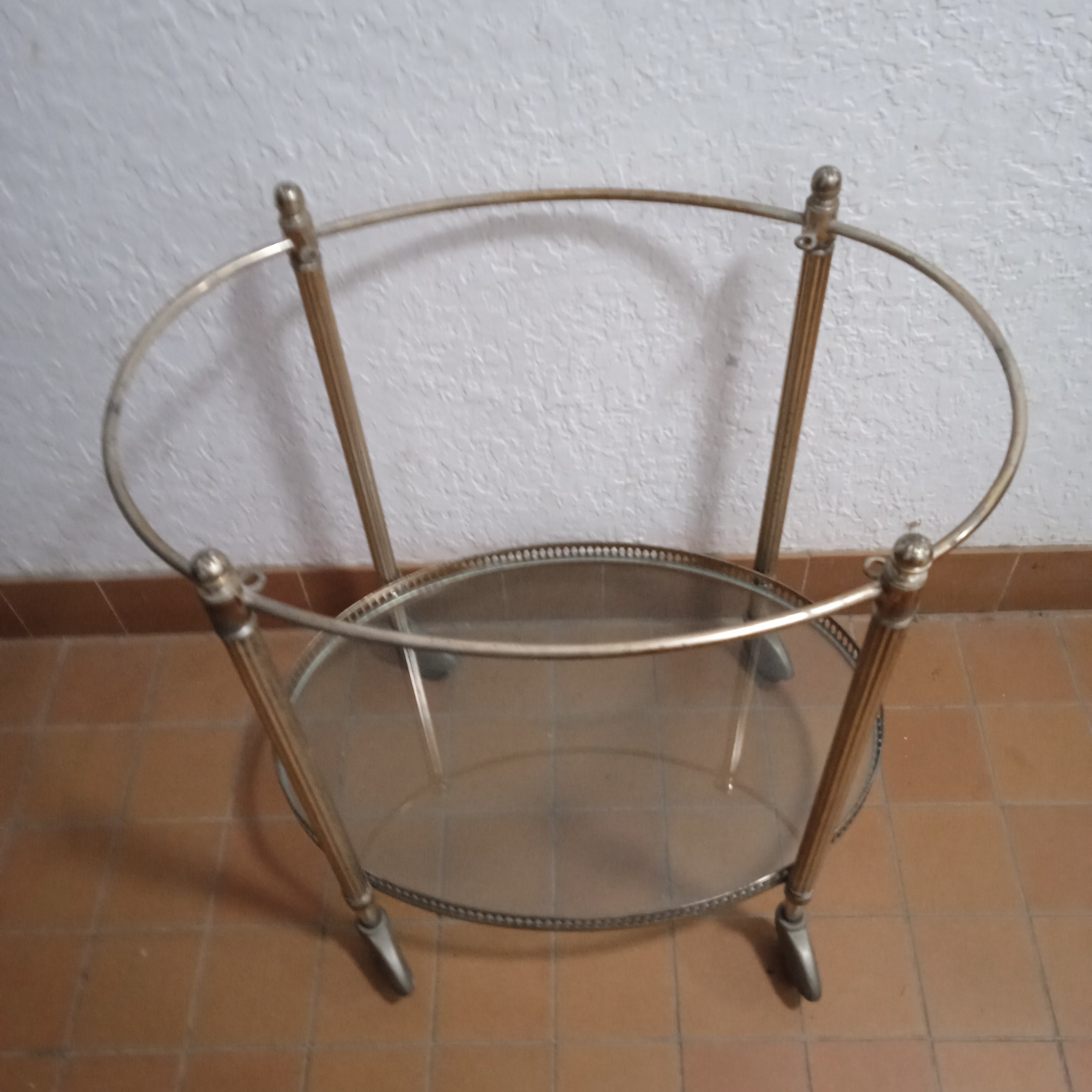 Desserte Ancienne en Métal Doré Plateau amovible - Image 3