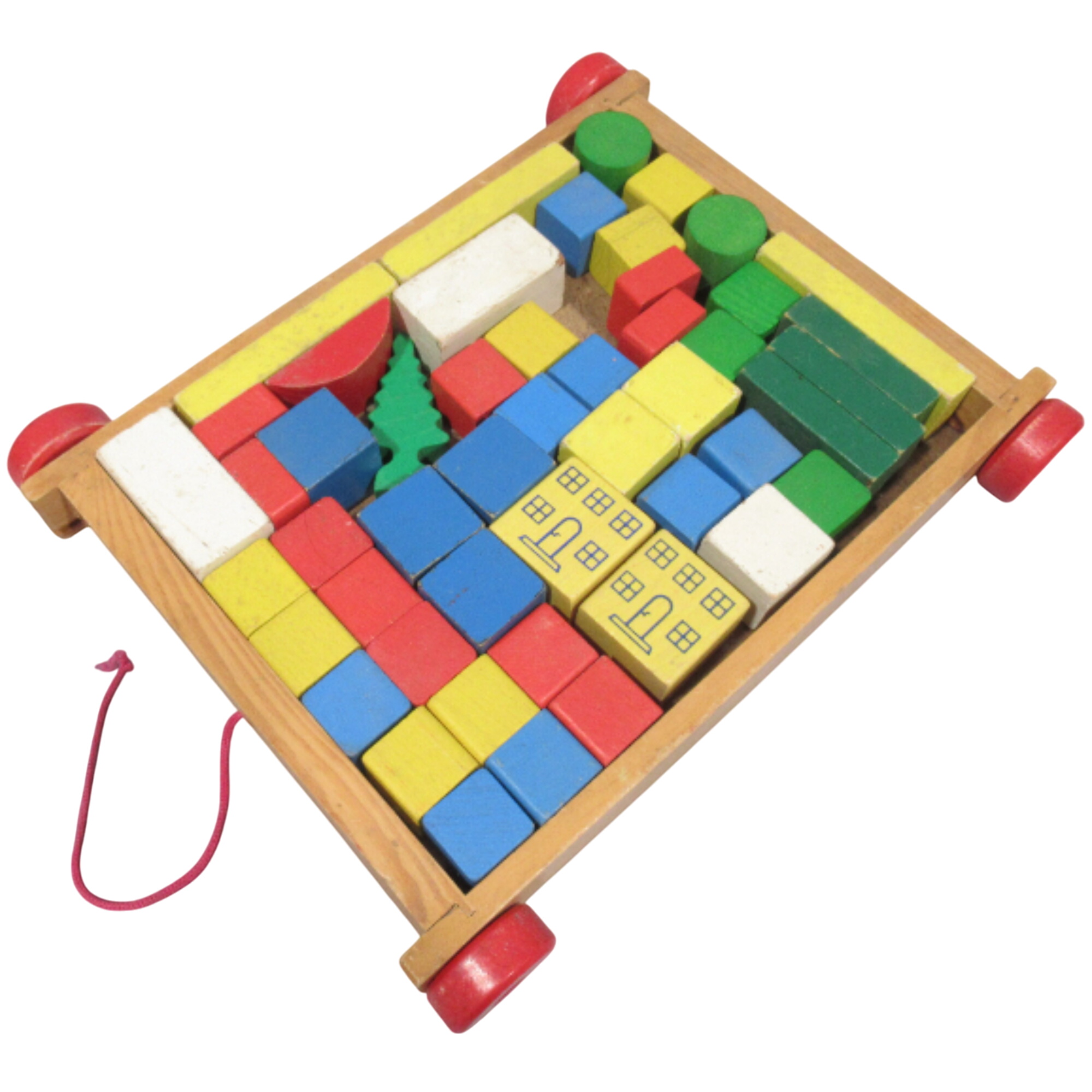 Jeu de construction (50 pièces) en bois + chariot vintage Bon état -  reconditionné disponible sur Label Emmaüs