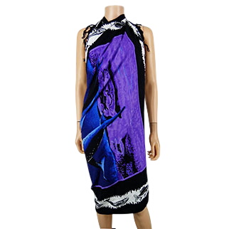 Paréo bleu, noir et violet imprimé dauphins - Femme - 150*107 cm - Photo 0