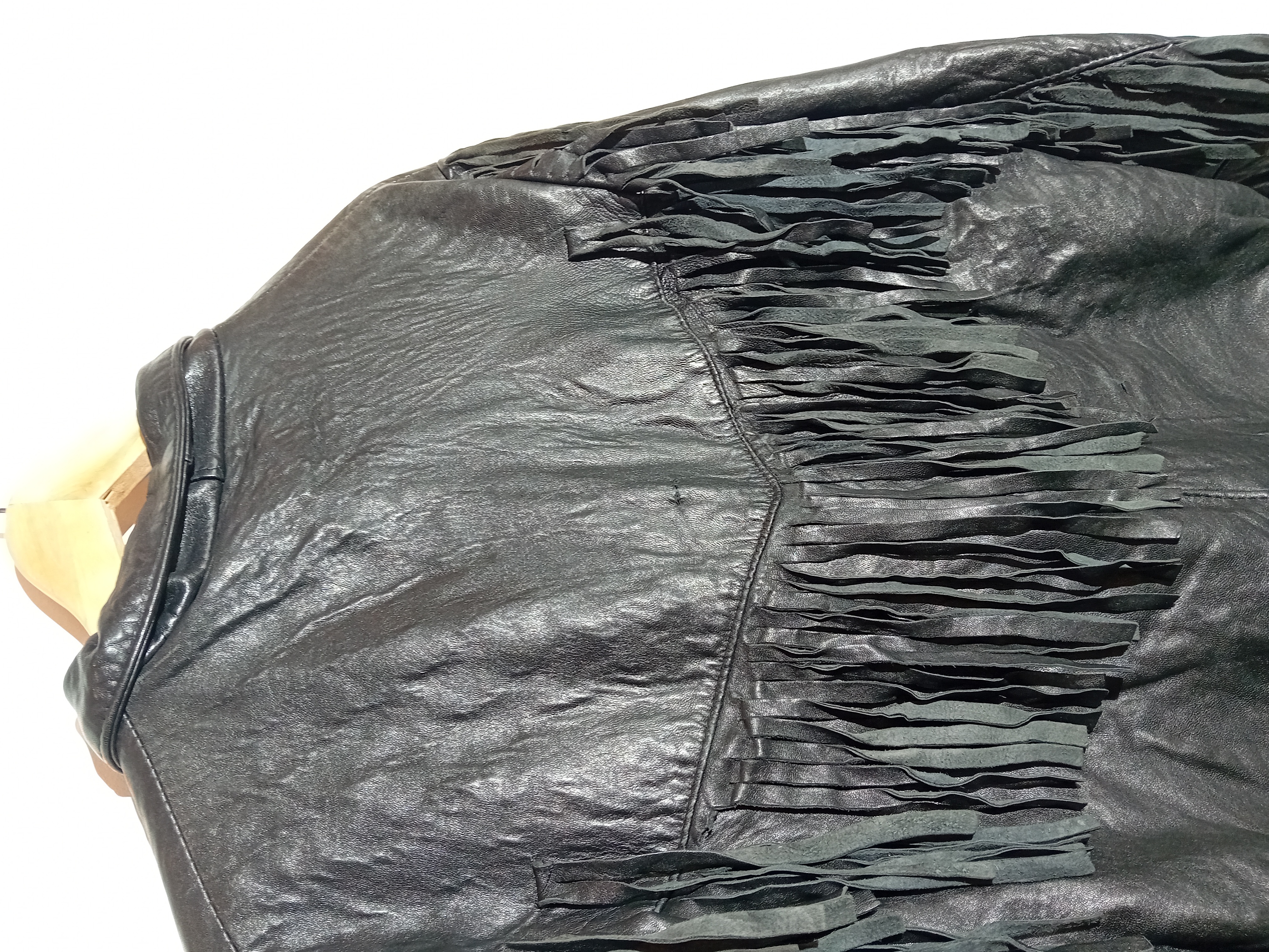 Veste Cuir Noir À Franges Style Western Biker Autre (T4279)  - Vue 3 - 