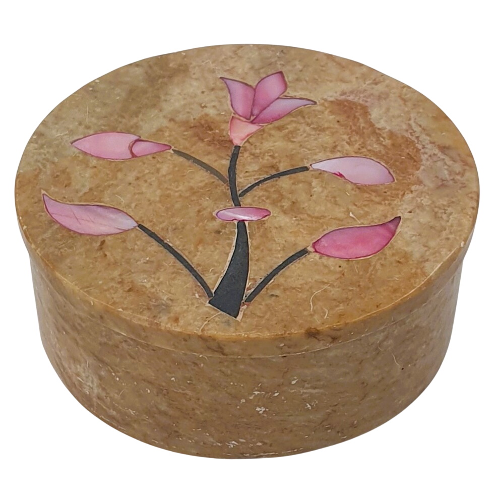 Petite boîte à bijoux en pierre à motif de fleurs roses - Photo 0