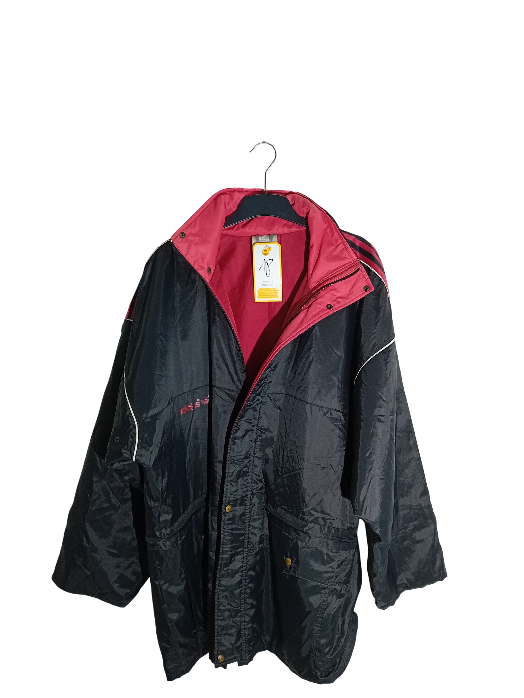 Veste Adidas noire vintage L avec doublure et bandes rouges Bon état - Vue 2 - 