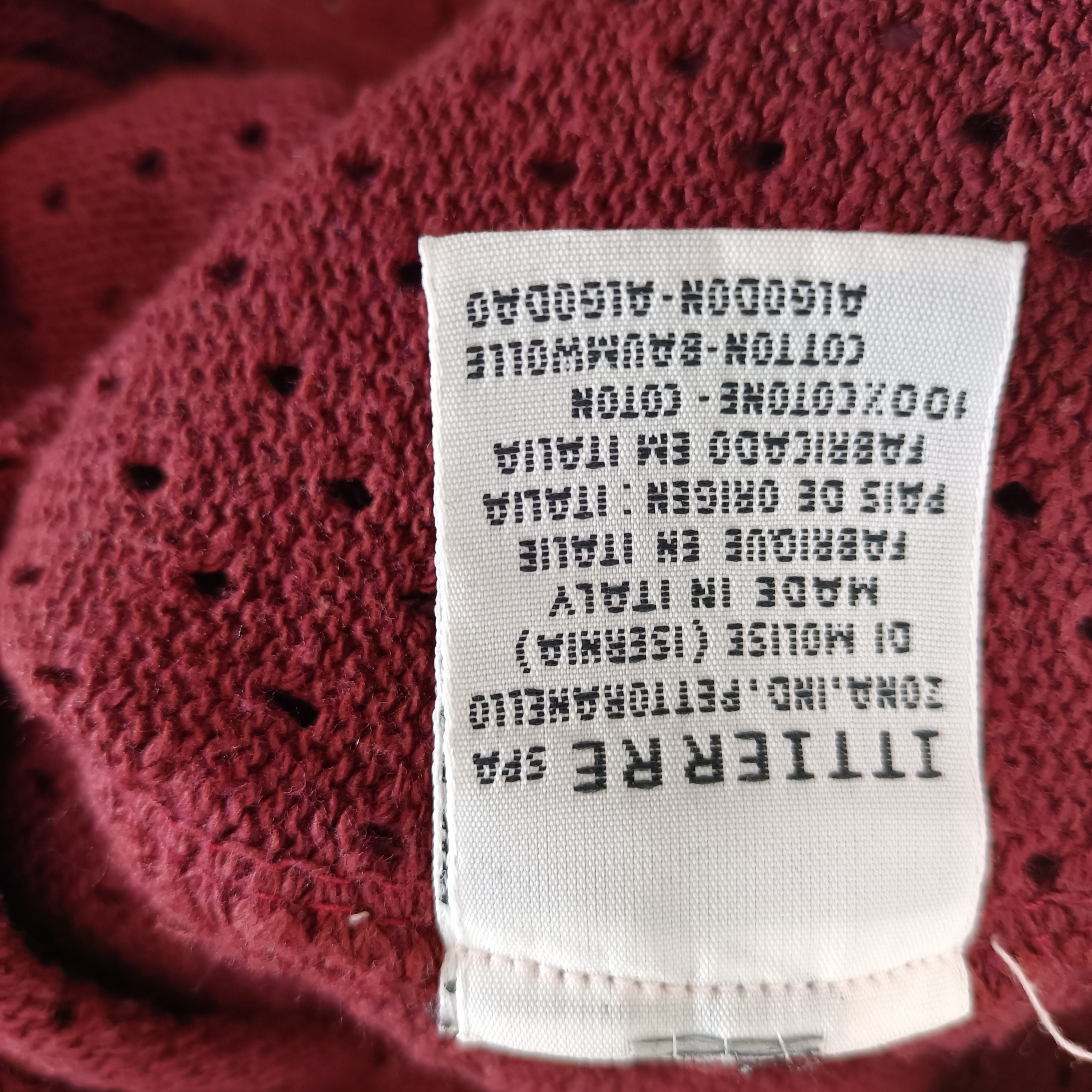 Pull ajouré bordeaux Versace Jeans Couture en coton, coupe ample et col V tendance Comme neuf - Vue 3 - 