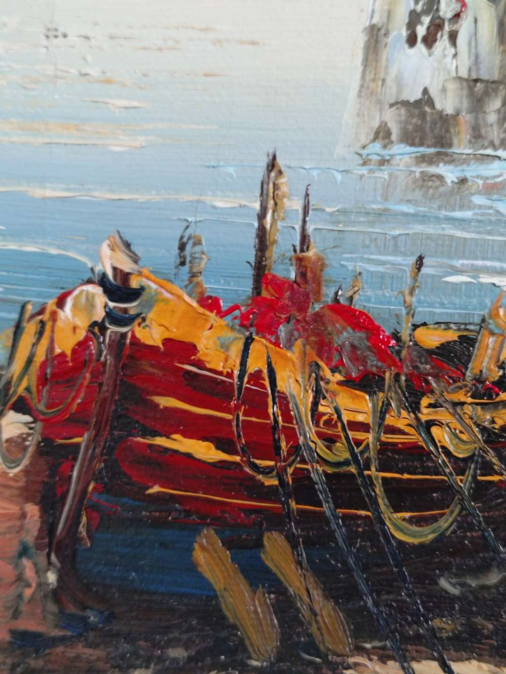 Huile sur toile originale, paysage marin signé. État correct - Vue 4 - 