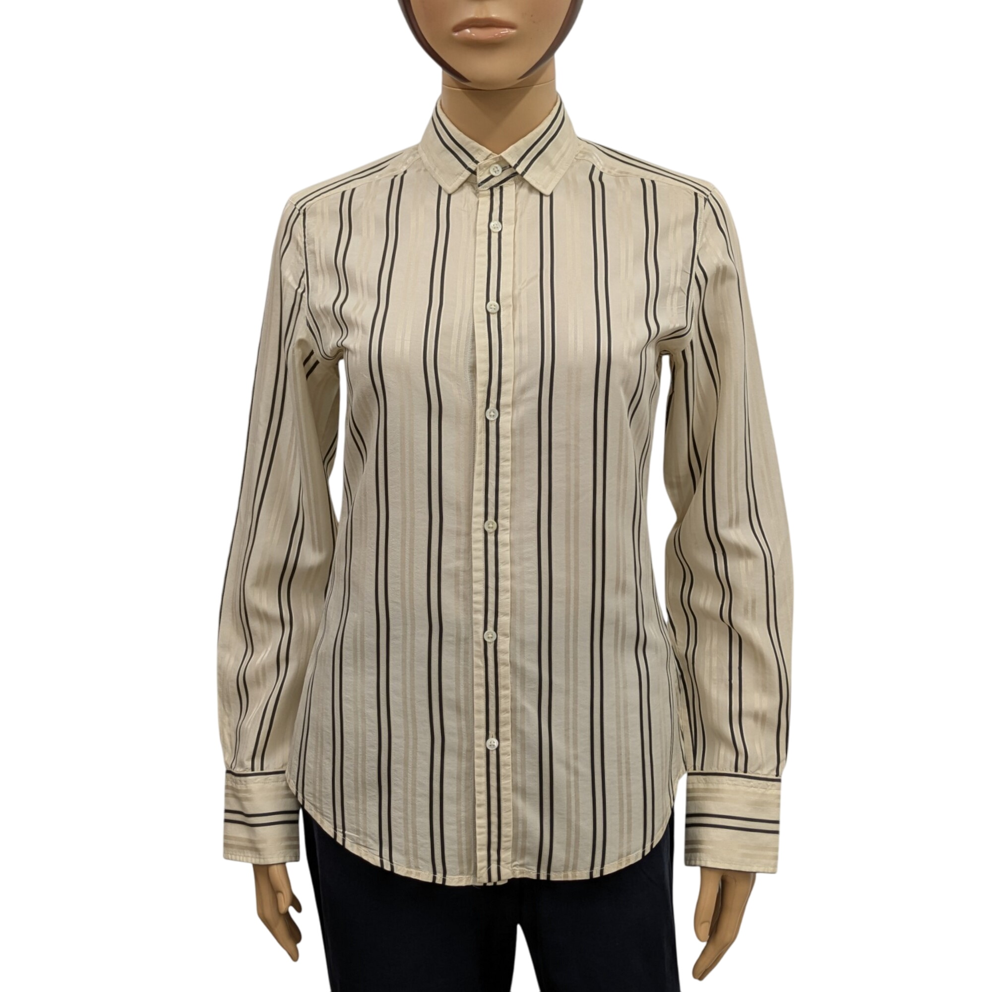 Chemise Ralph Lauren T4 = S Slim Fit en soie écrue à rayures noires - Photo 0
