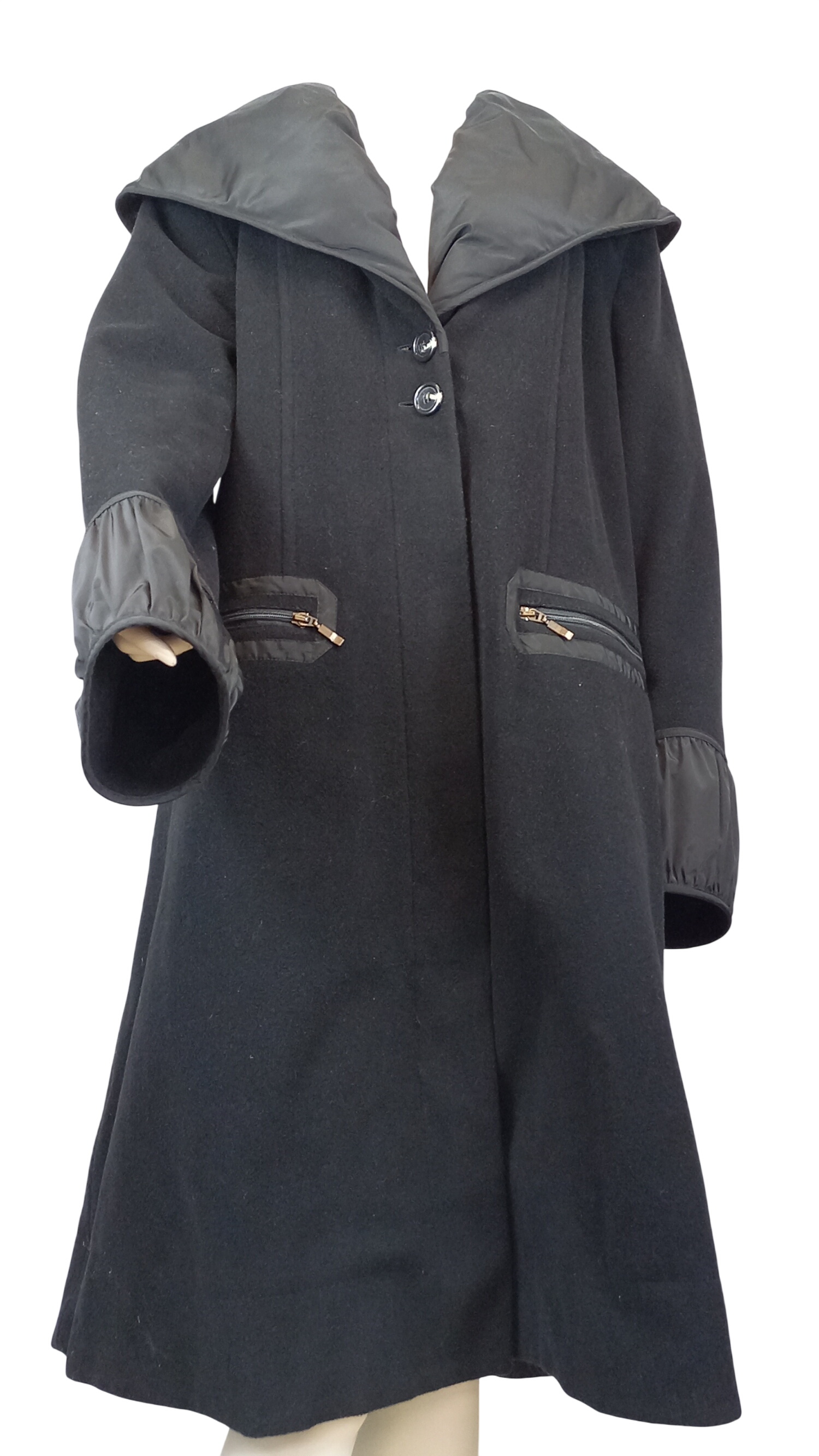 Manteau long noir bi matière "diane laury" T50 grand col Très bon état -  reconditionné disponible sur Label Emmaüs
