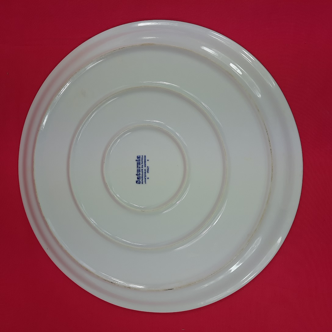 Plat En Porcelaine Saturnia Italie 31 Cm - Motif Poissons Stylisés - Occasion