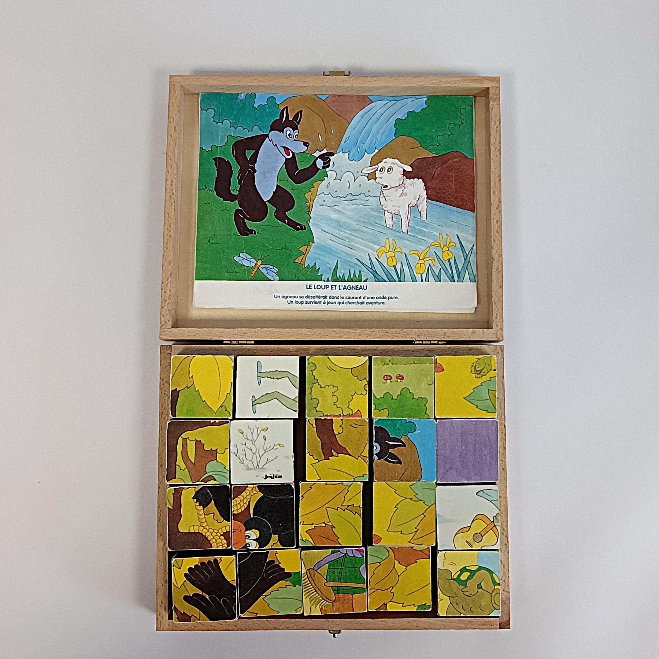 Jeu de 20 cubes puzzle en bois Jeujura – Fables de La Fontaine Bon état - Vue 7 - 